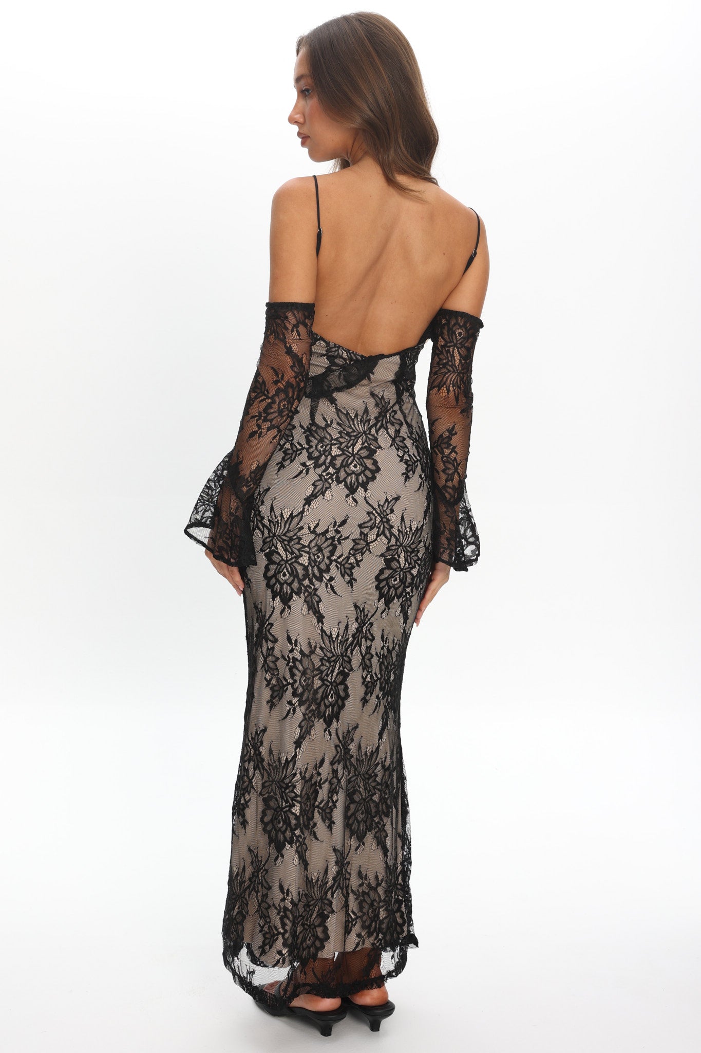 Zarah Off-Shoulder Sleeve Lace Maxi Dress Black by Selfie Leslie Australia