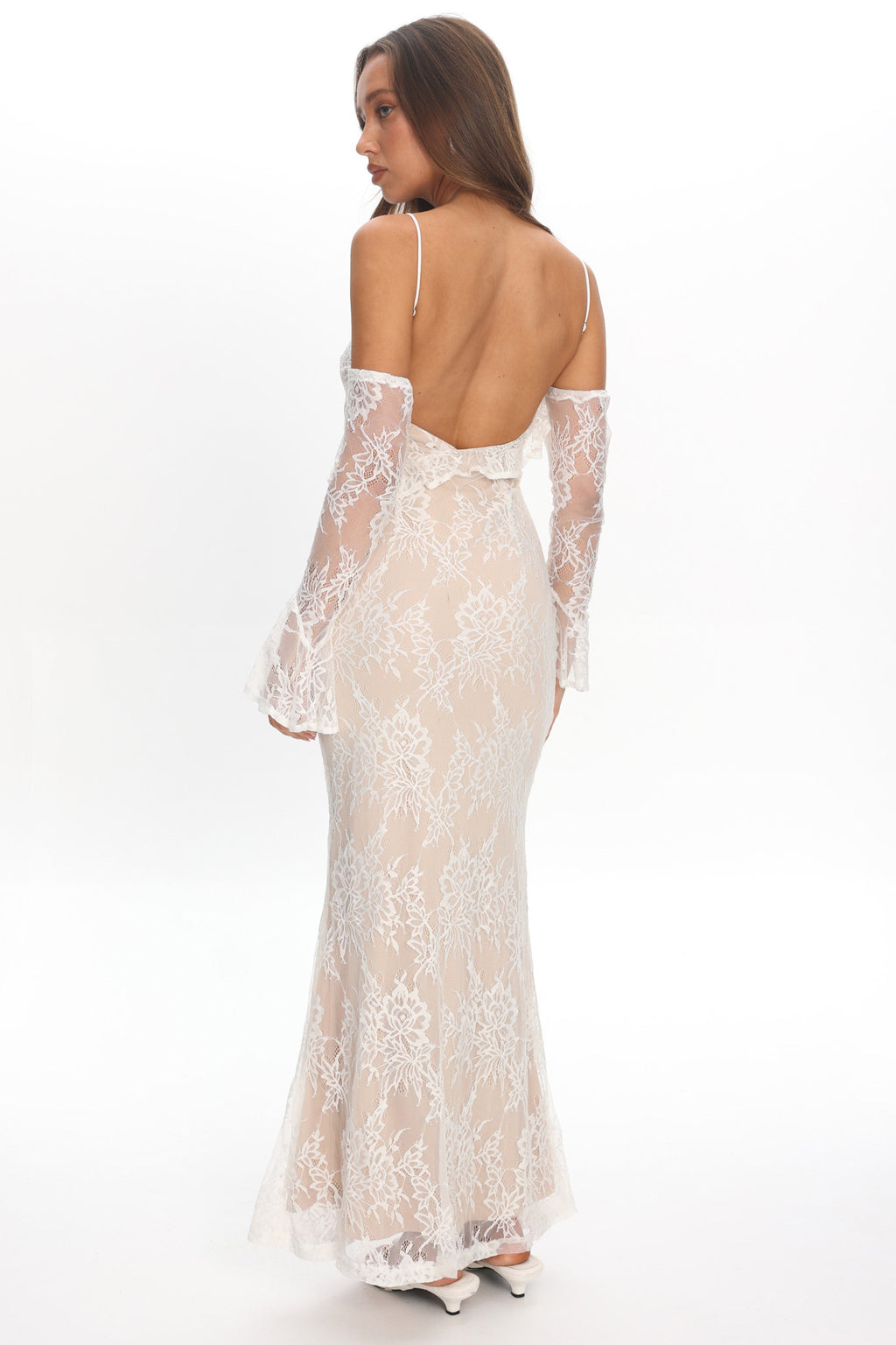 Zarah Off-Shoulder Sleeve Lace Maxi Dress White by Selfie Leslie Australia