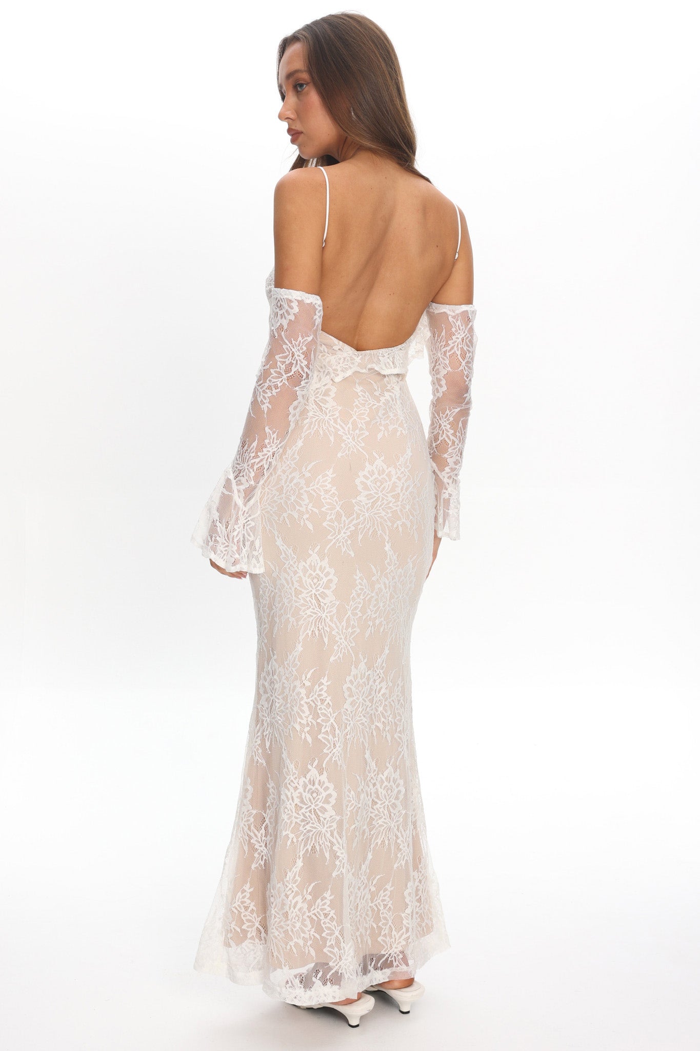 Zarah Off-Shoulder Sleeve Lace Maxi Dress White by Selfie Leslie Australia