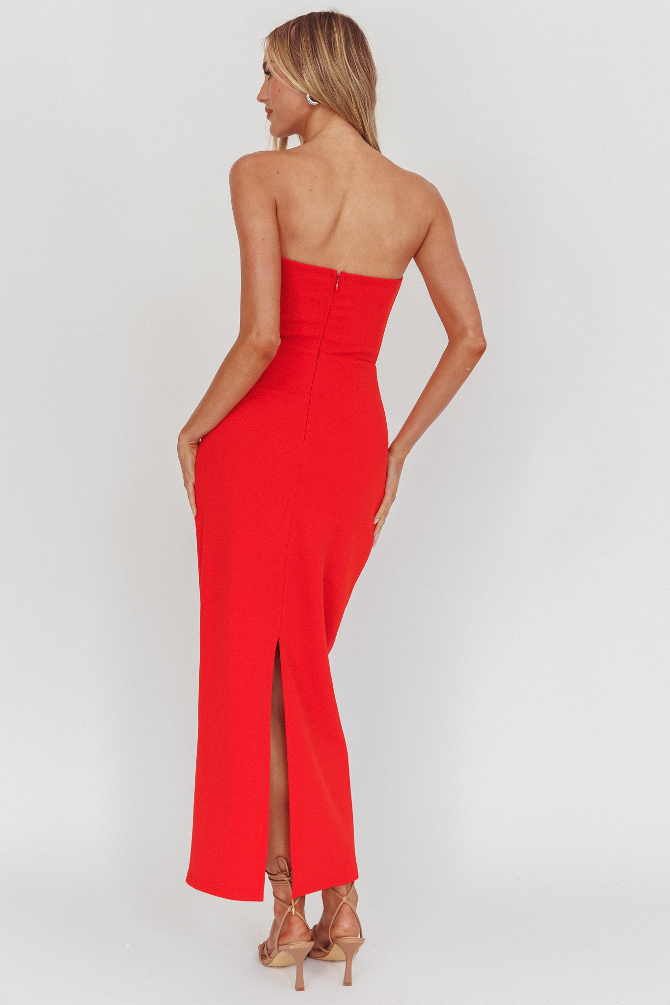 Sonrisa Strapless Cut-Out Maxi Dress Red by Selfie Leslie Australia