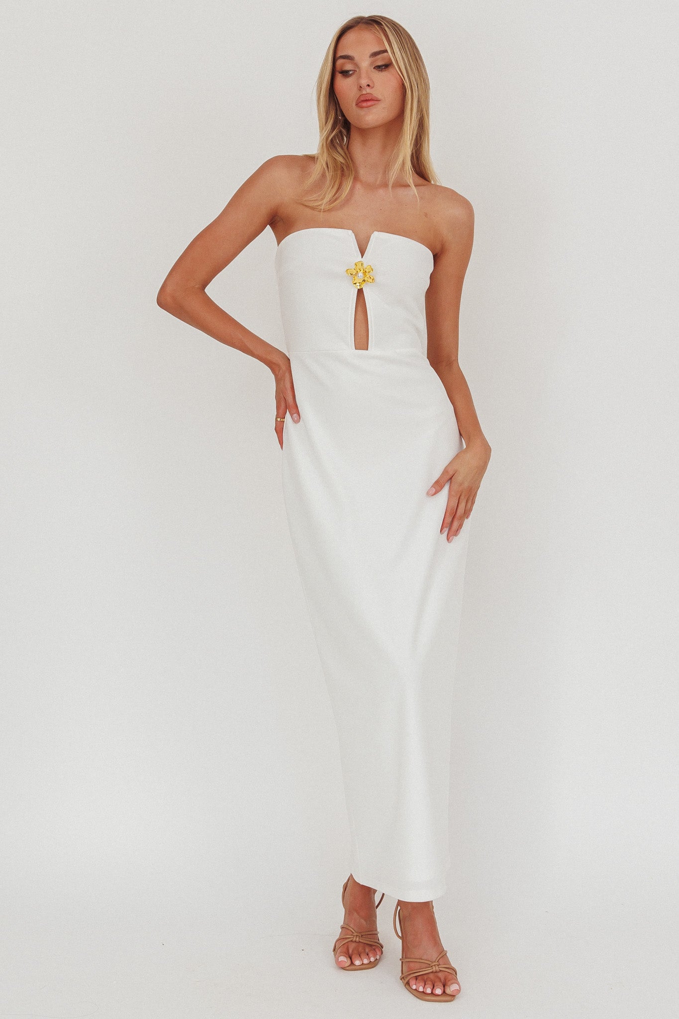 Sonrisa Strapless Cut-Out Maxi Dress White by Selfie Leslie Australia
