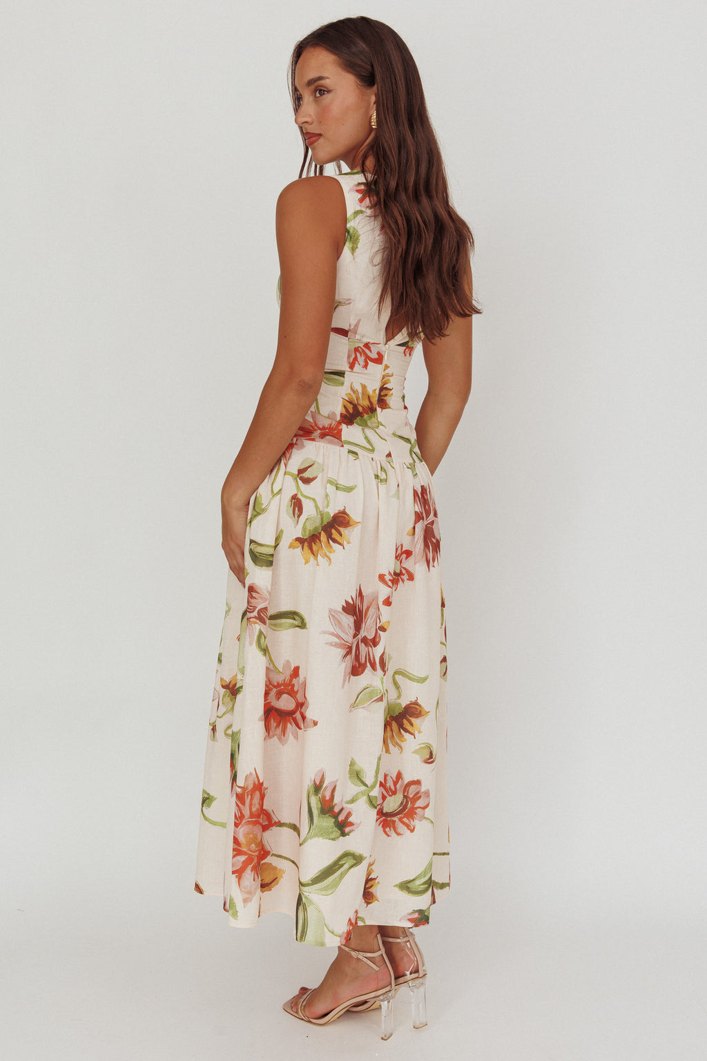 Audraya Drop Waist Maxi Dress Floral Beige by Selfie Leslie Australia