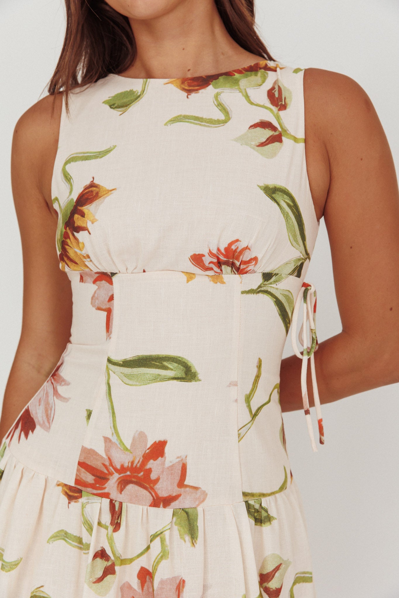 Audraya Drop Waist Maxi Dress Floral Beige by Selfie Leslie Australia