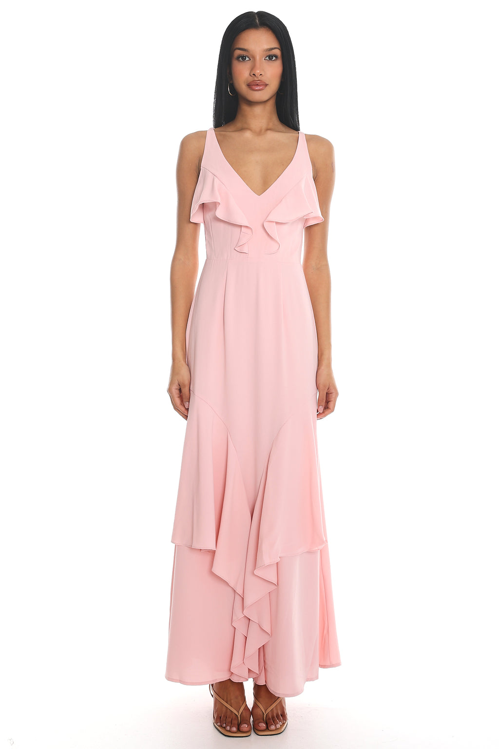 Firelights Ruffle Trim Maxi Dress Pink by Selfie Leslie Australia