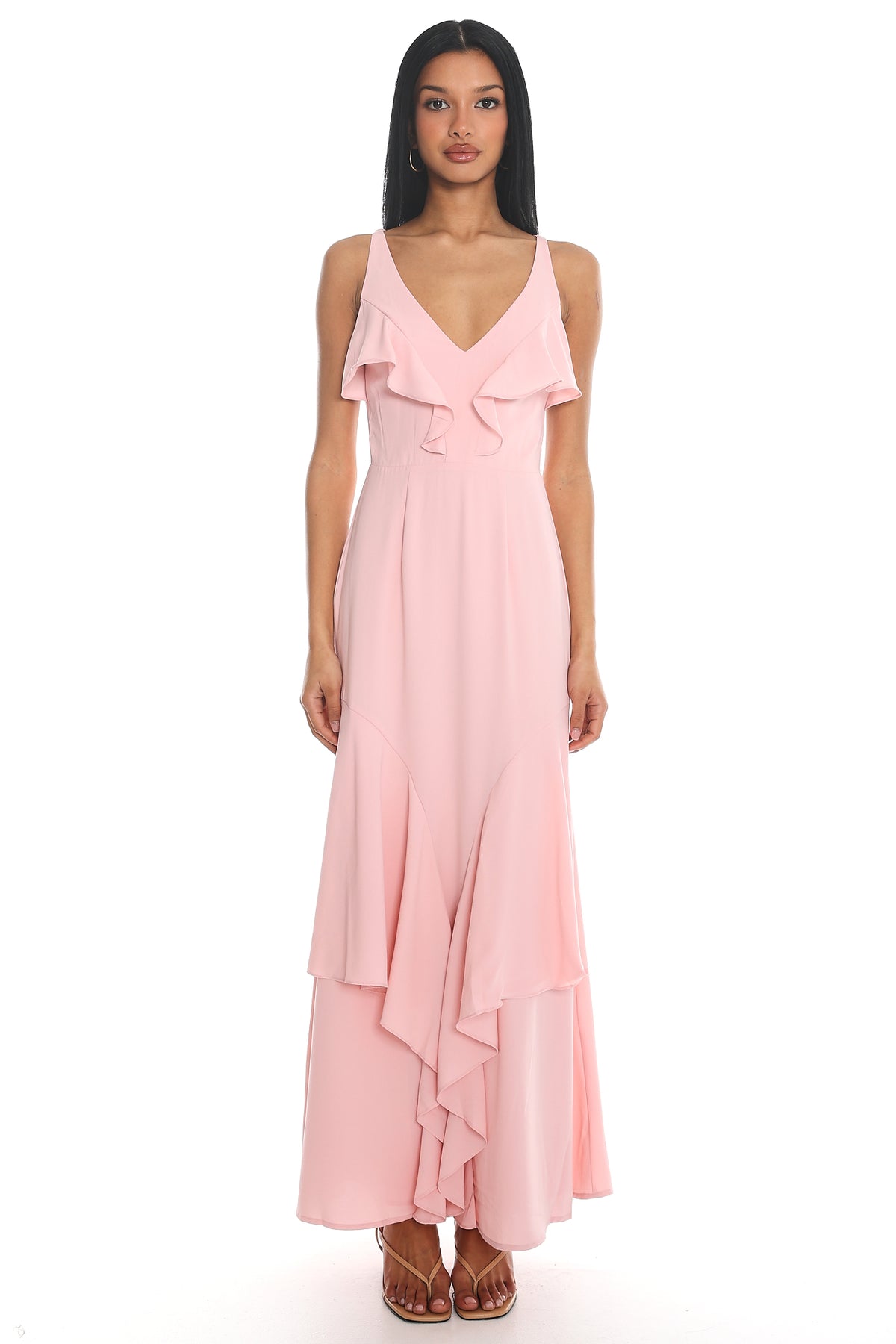 Firelights Ruffle Trim Maxi Dress Pink by Selfie Leslie Australia
