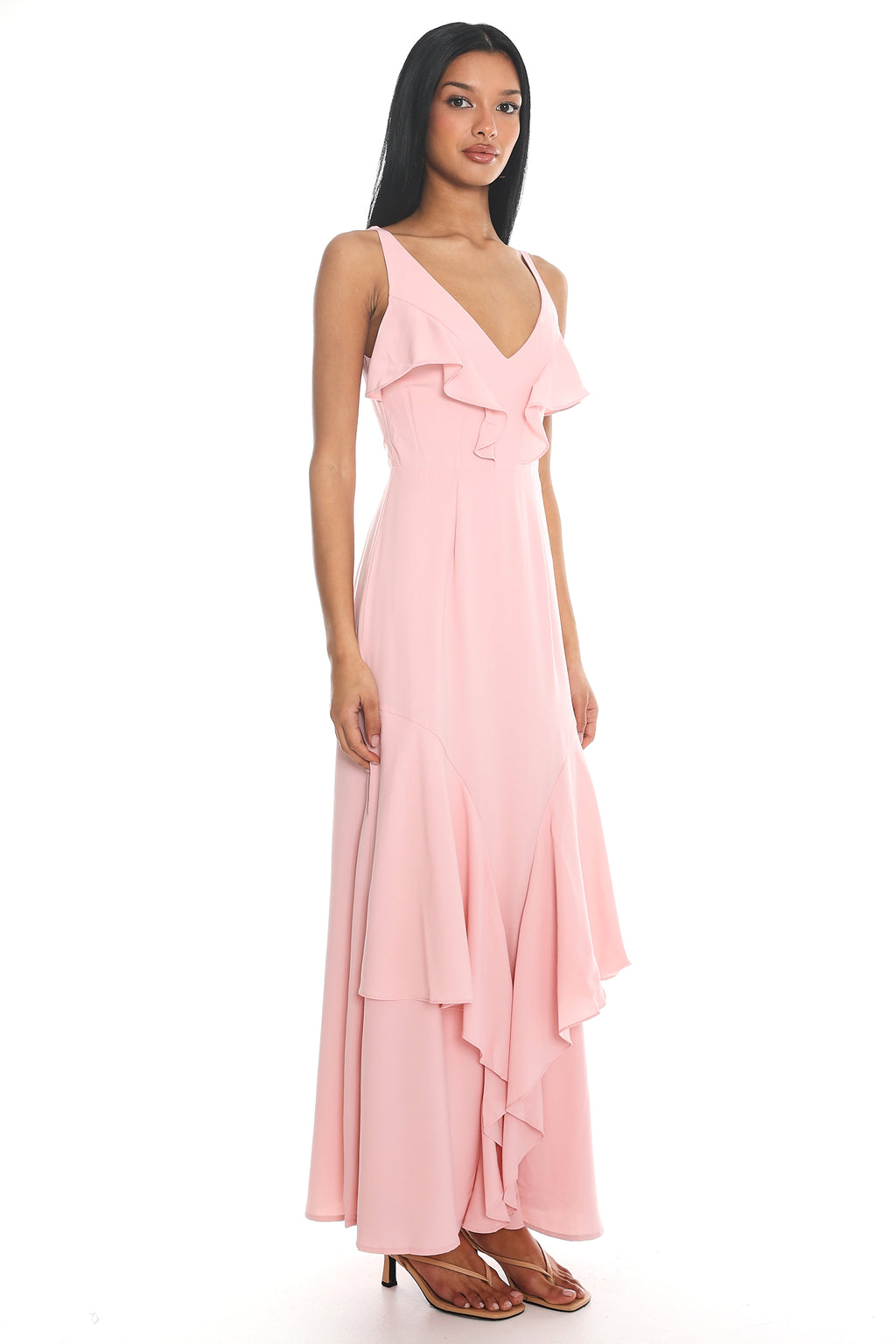 Firelights Ruffle Trim Maxi Dress Pink by Selfie Leslie Australia