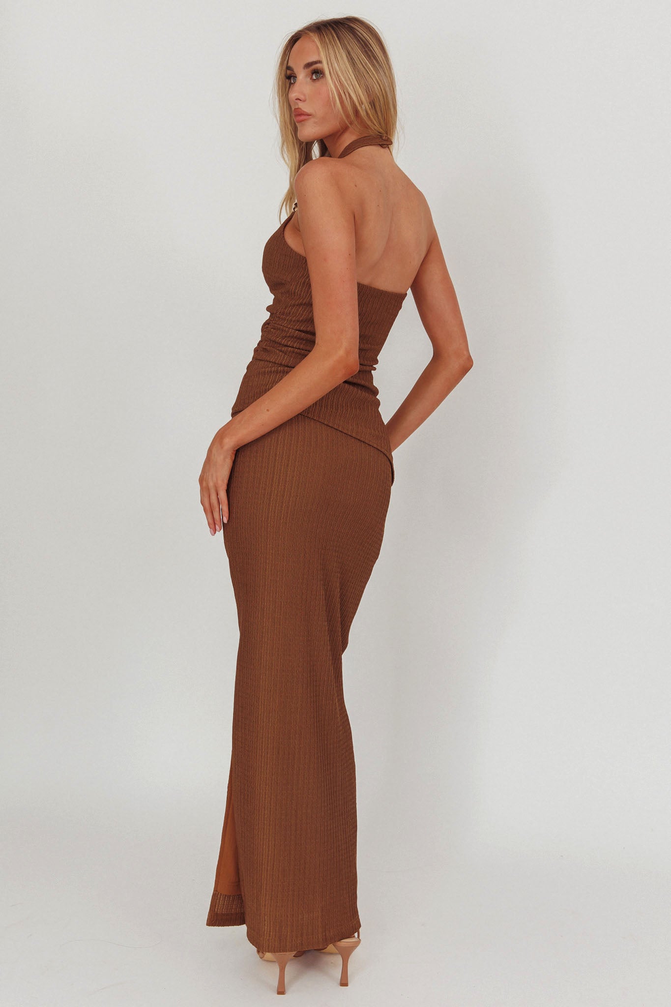 Always Ready Side Split Maxi Skirt Chocolate by Selfie Leslie Australia