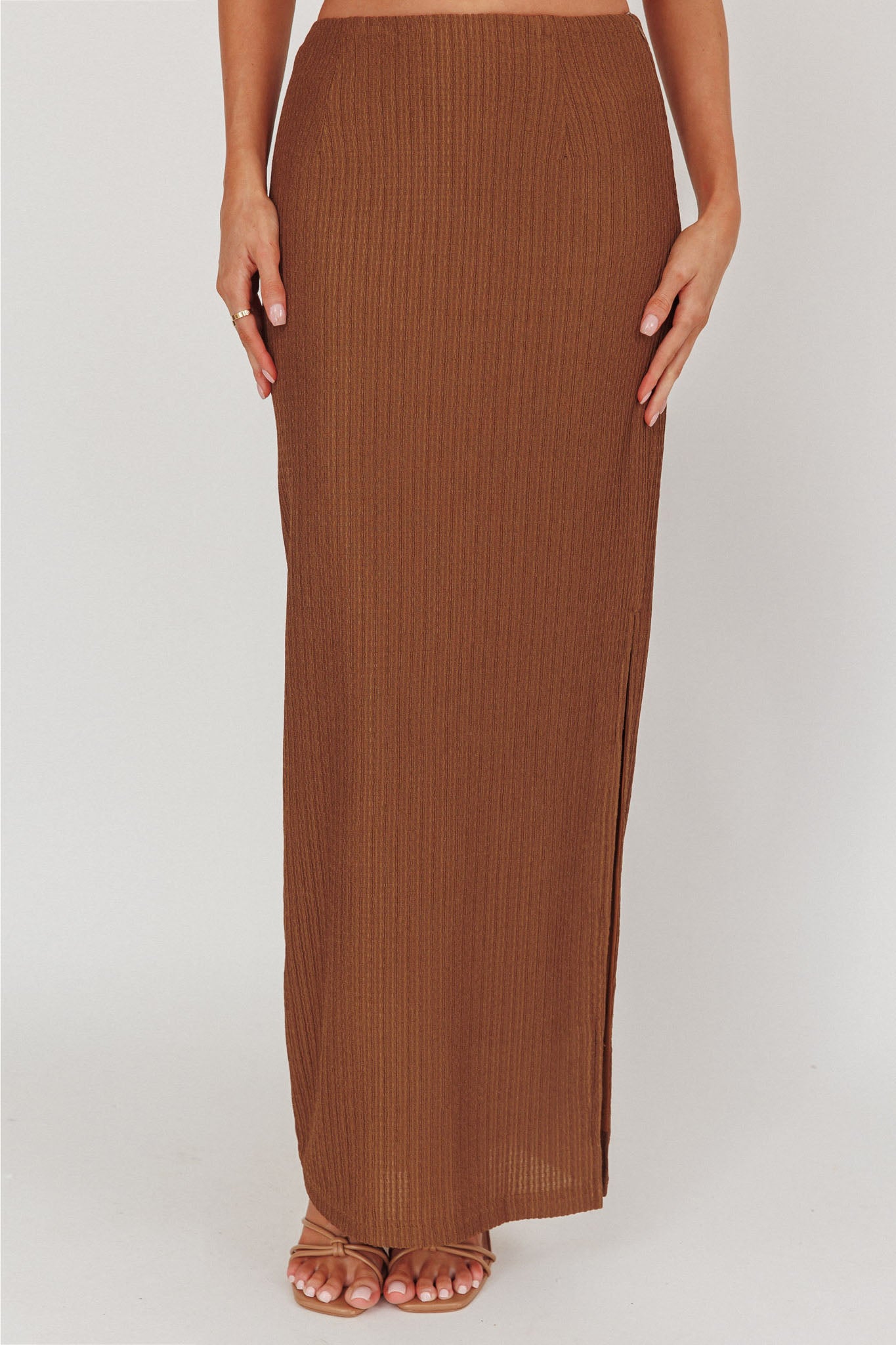 Always Ready Side Split Maxi Skirt Chocolate by Selfie Leslie Australia