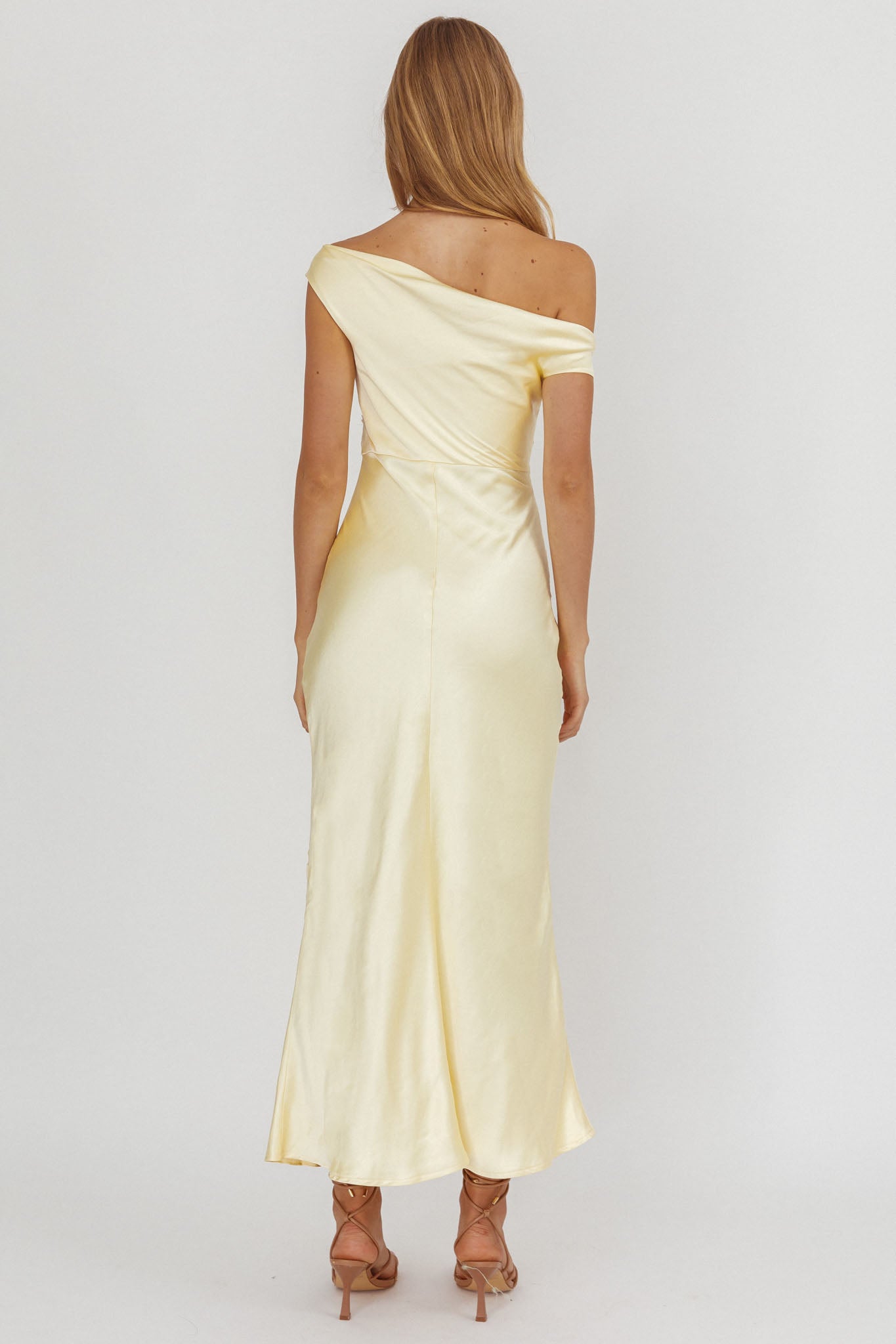 Revelation Off-Shoulder Lace Trim Maxi Dress Butter by Selfie Leslie Australia