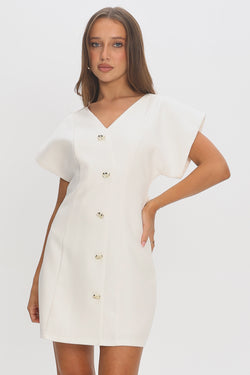 Shop Chiana Gold Button Mini Dress White