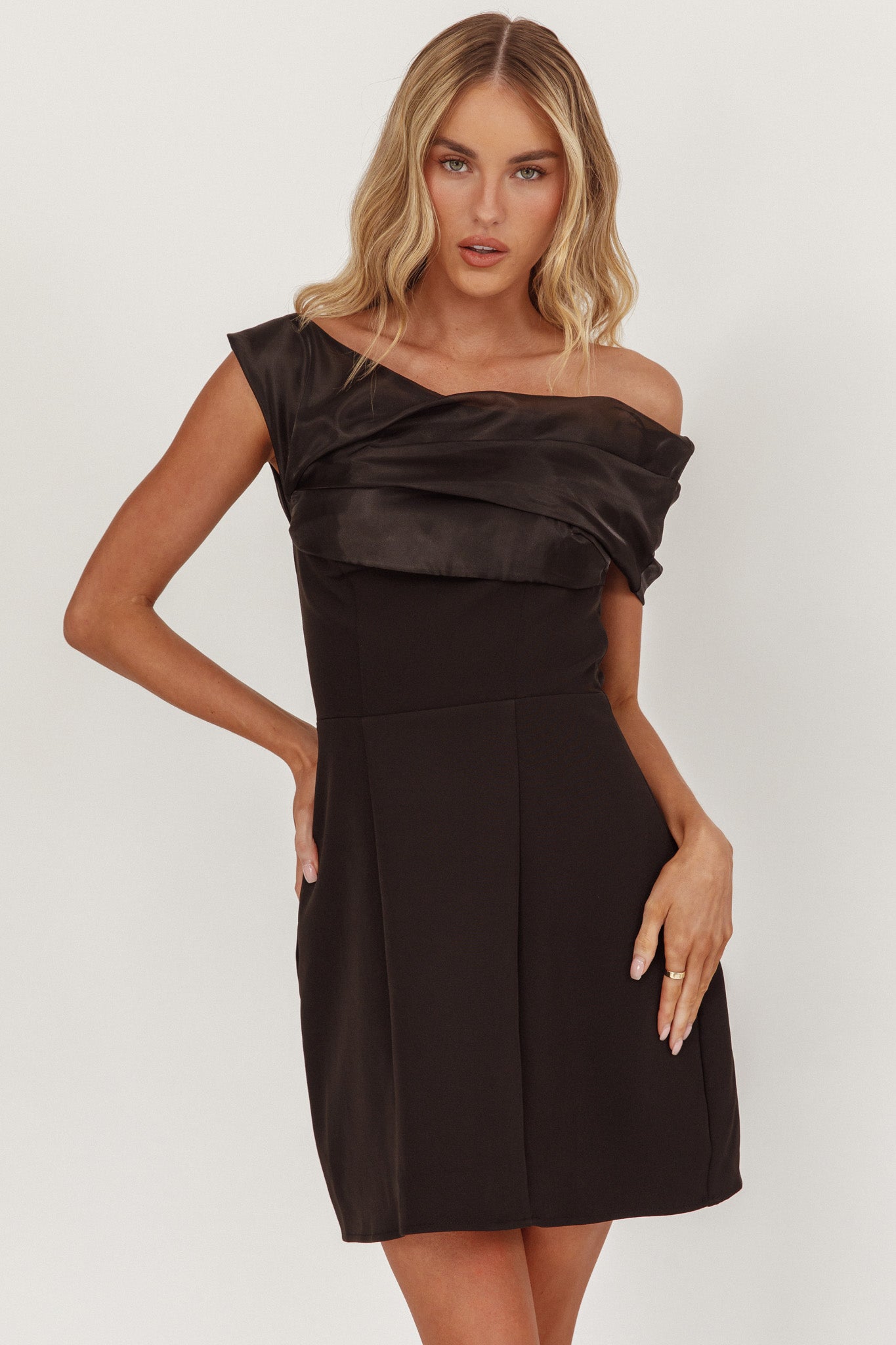 Vienna Nights Off-Shoulder A-Line Mini Dress Black by Selfie Leslie Australia