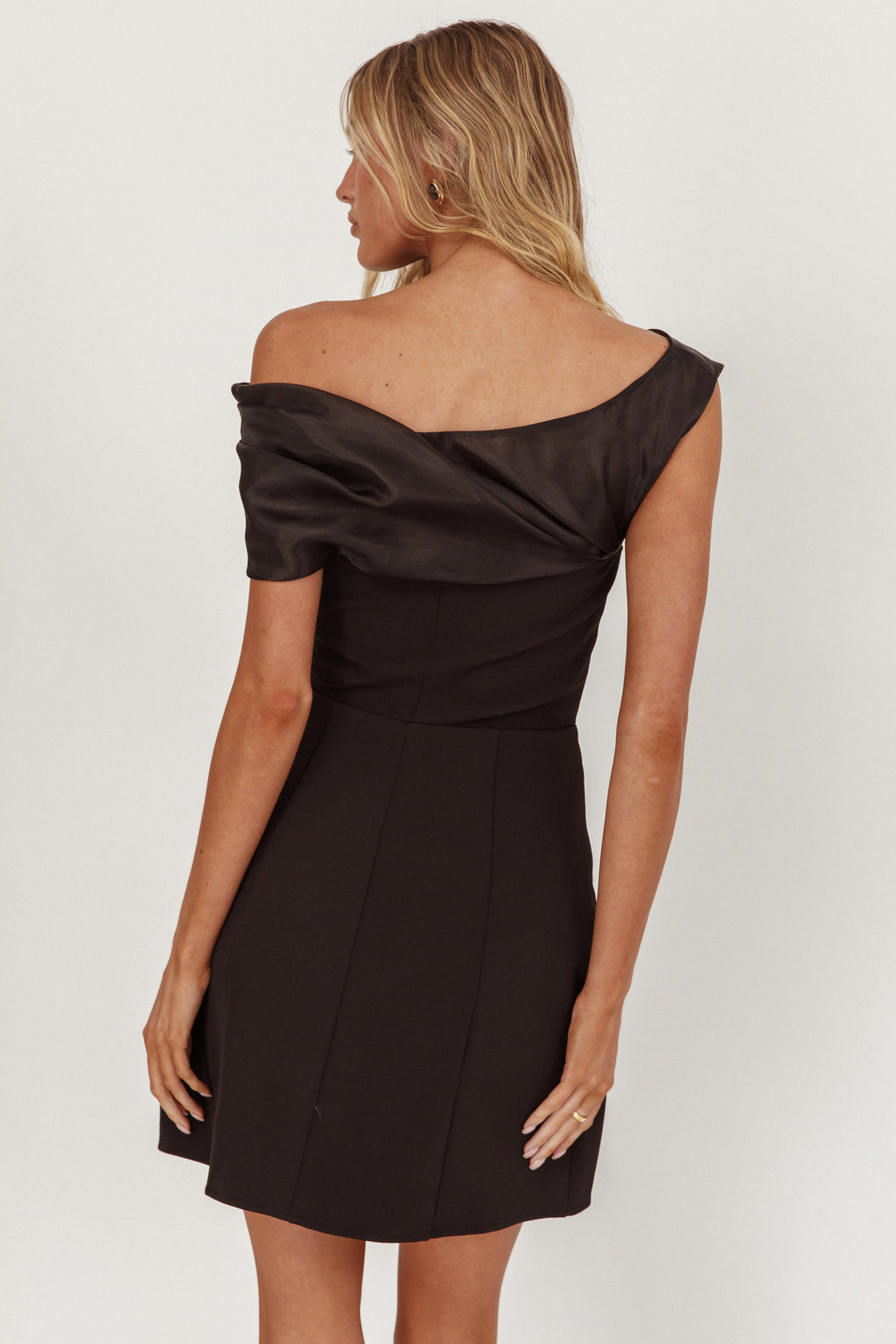 Vienna Nights Off-Shoulder A-Line Mini Dress Black by Selfie Leslie Australia