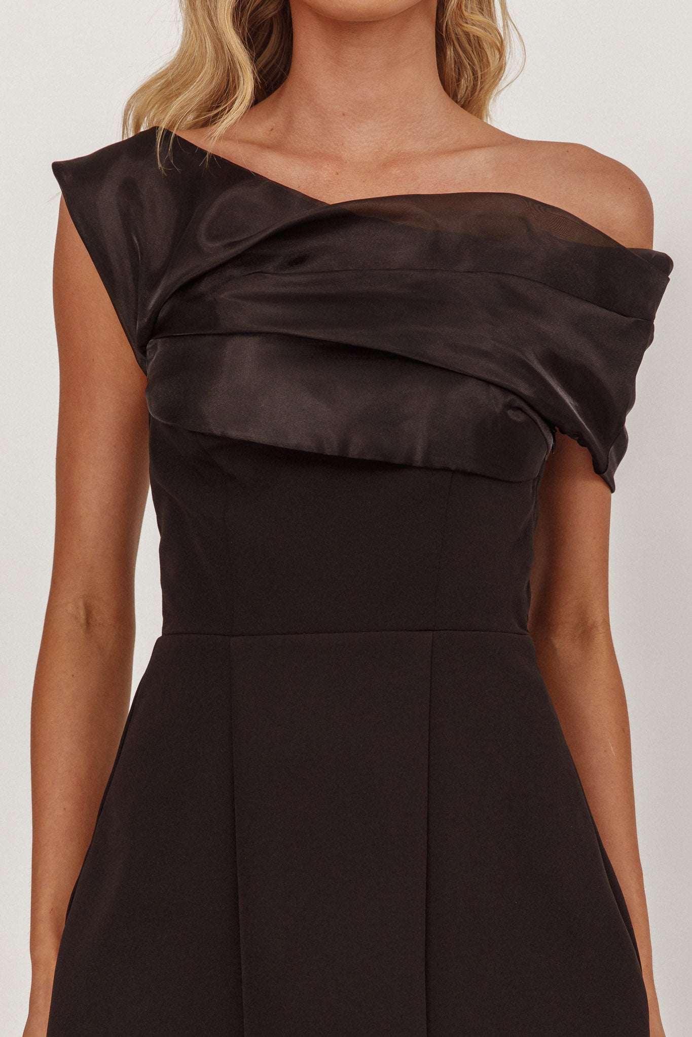 Vienna Nights Off-Shoulder A-Line Mini Dress Black by Selfie Leslie Australia