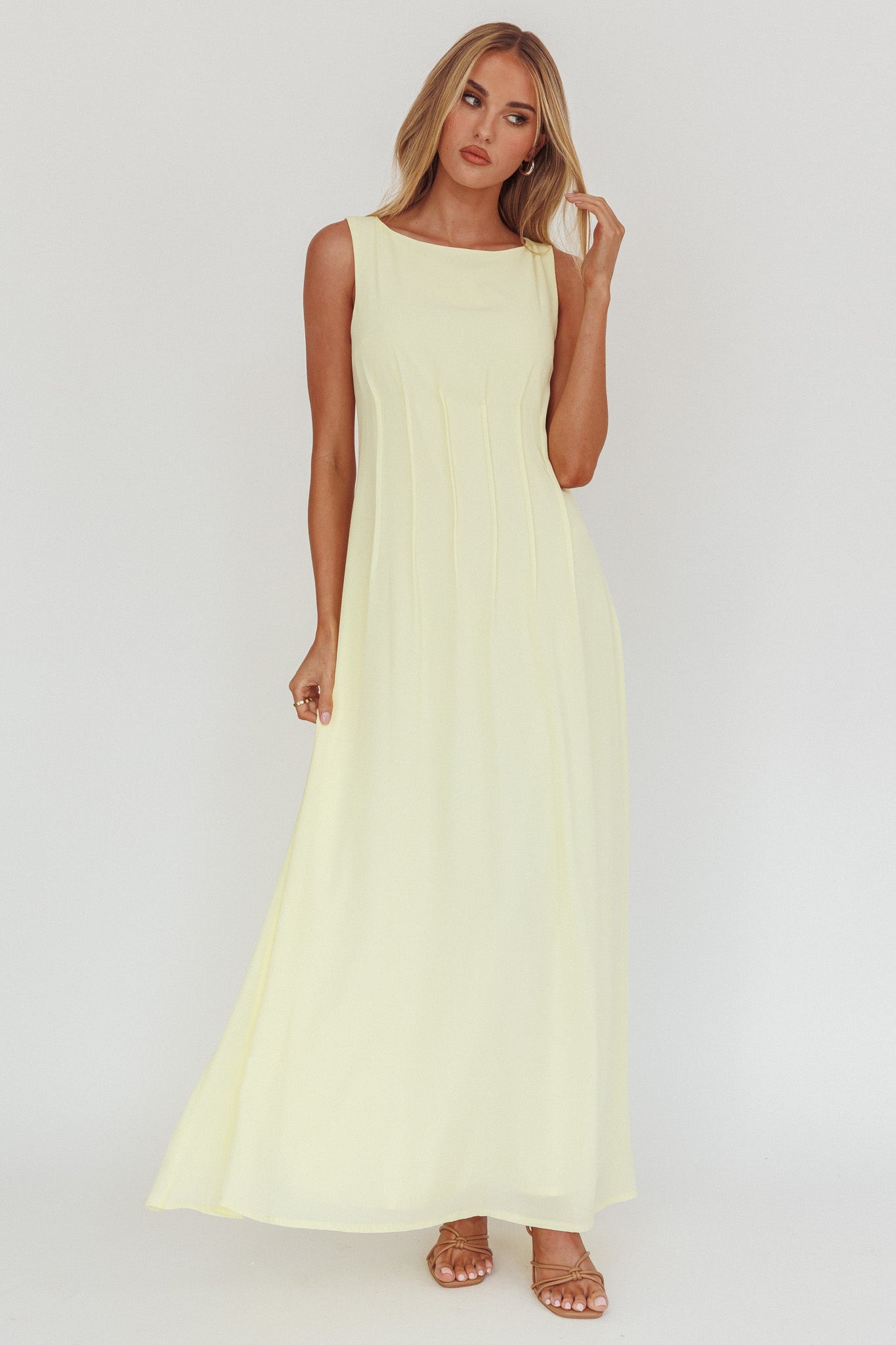 Karine Pintuck Pleat Maxi Dress Butter by Selfie Leslie Australia