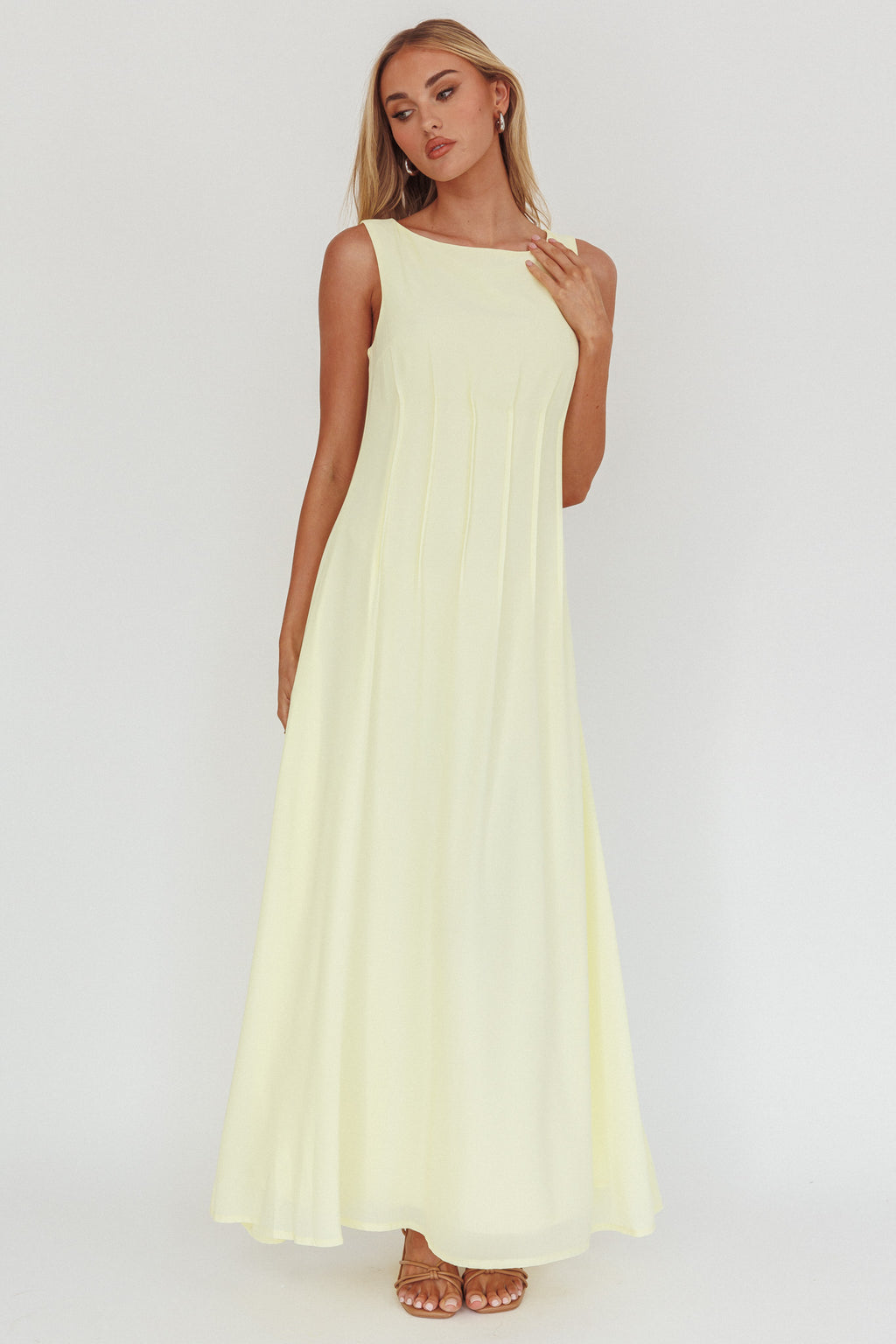 Karine Pintuck Pleat Maxi Dress Butter by Selfie Leslie Australia