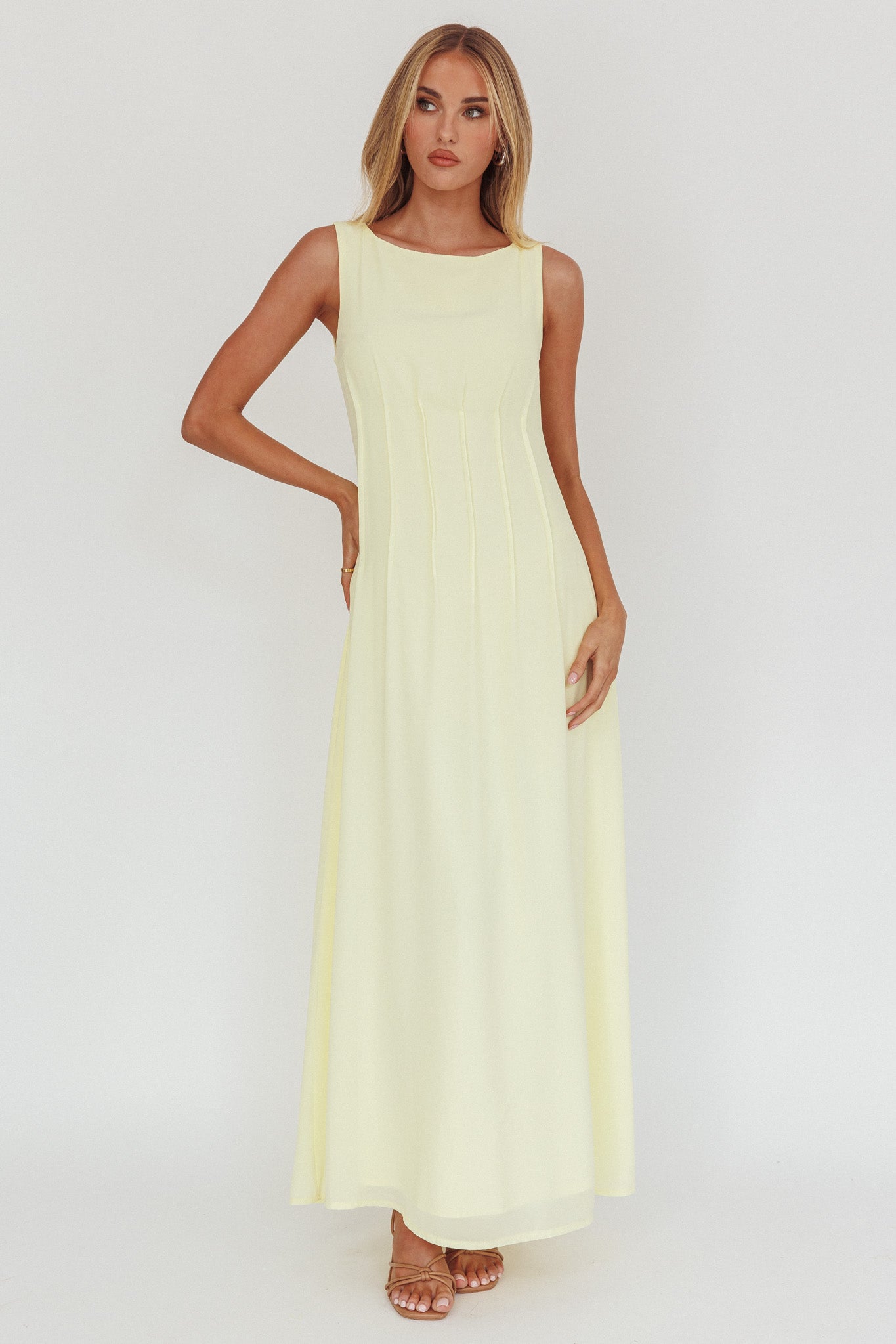 Karine Pintuck Pleat Maxi Dress Butter by Selfie Leslie Australia