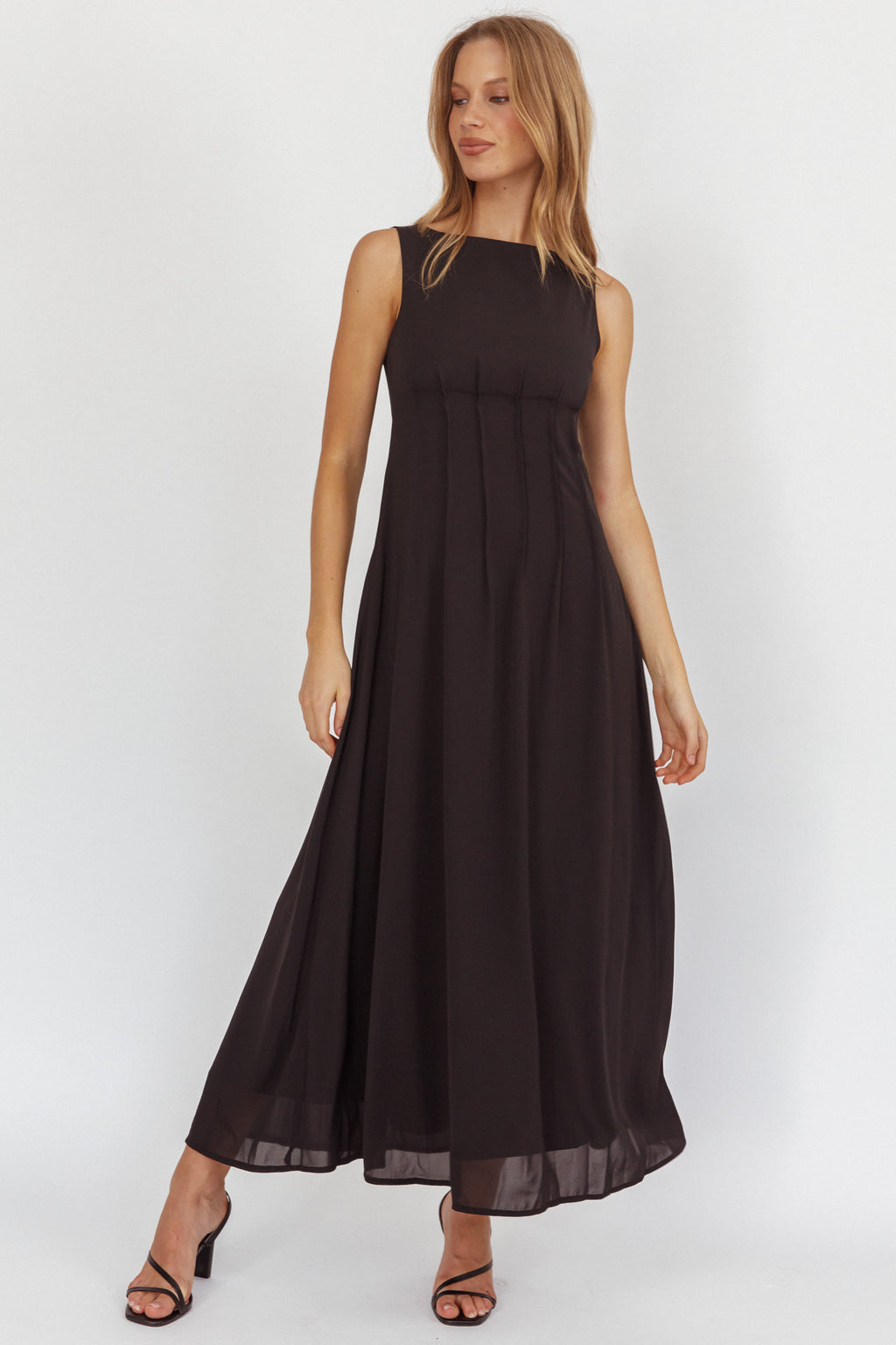 Karine Pintuck Pleat Maxi Dress Black by Selfie Leslie Australia