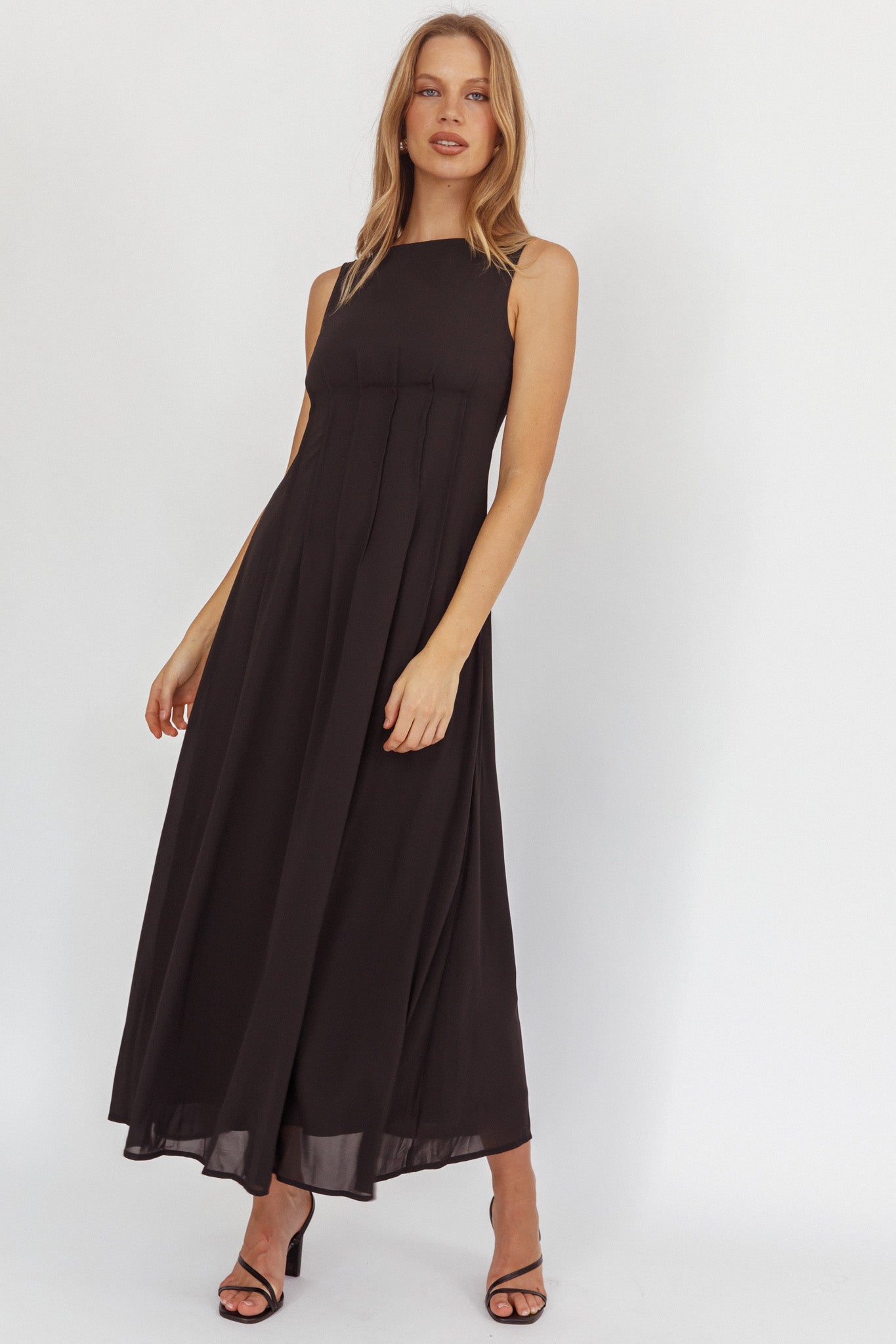 Karine Pintuck Pleat Maxi Dress Black by Selfie Leslie Australia