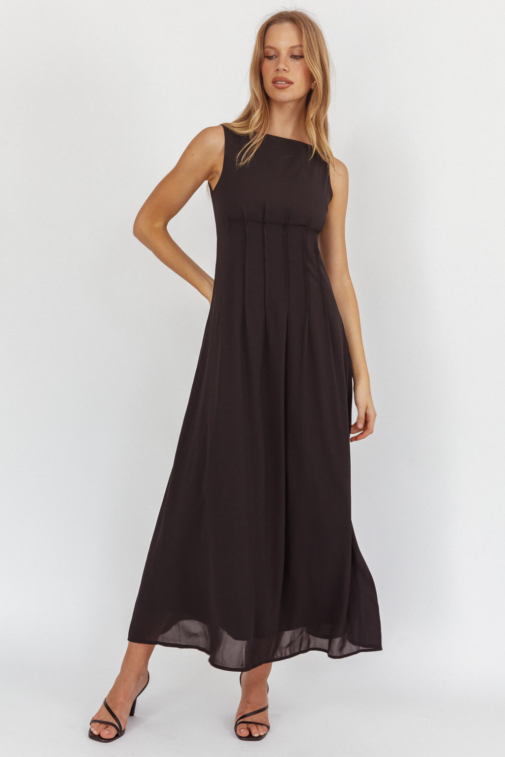 Karine Pintuck Pleat Maxi Dress Black by Selfie Leslie Australia