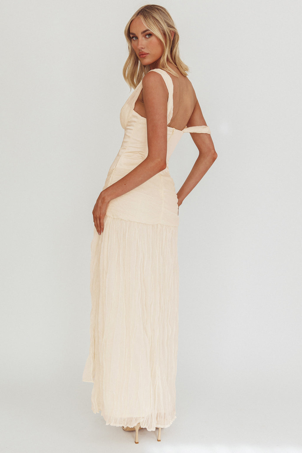 Keia Crepe Chiffon One-Shoulder Maxi Dress Oyster by Selfie Leslie Australia