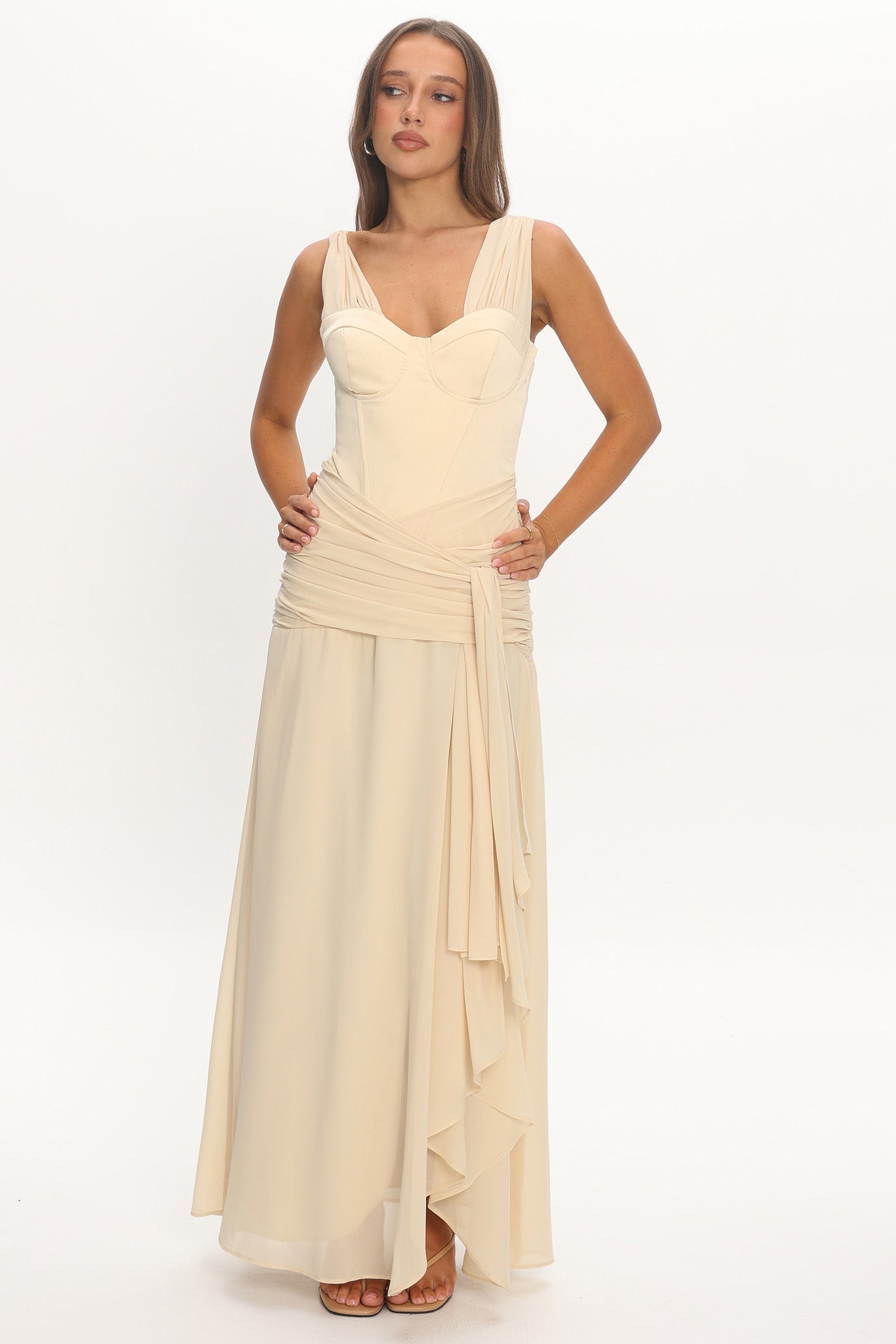 Keia Waist Sash Maxi Dress Powder Butter by Selfie Leslie Australia