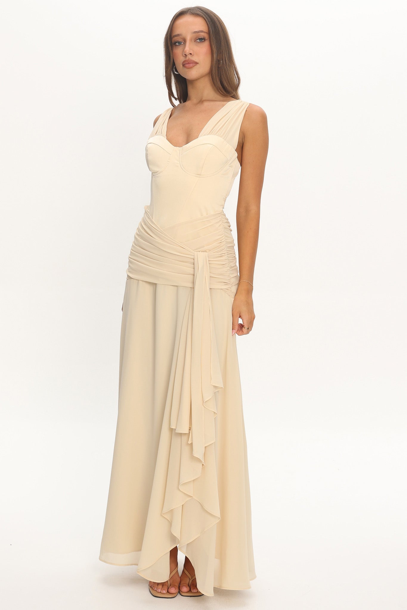 Keia Waist Sash Maxi Dress Powder Butter by Selfie Leslie Australia