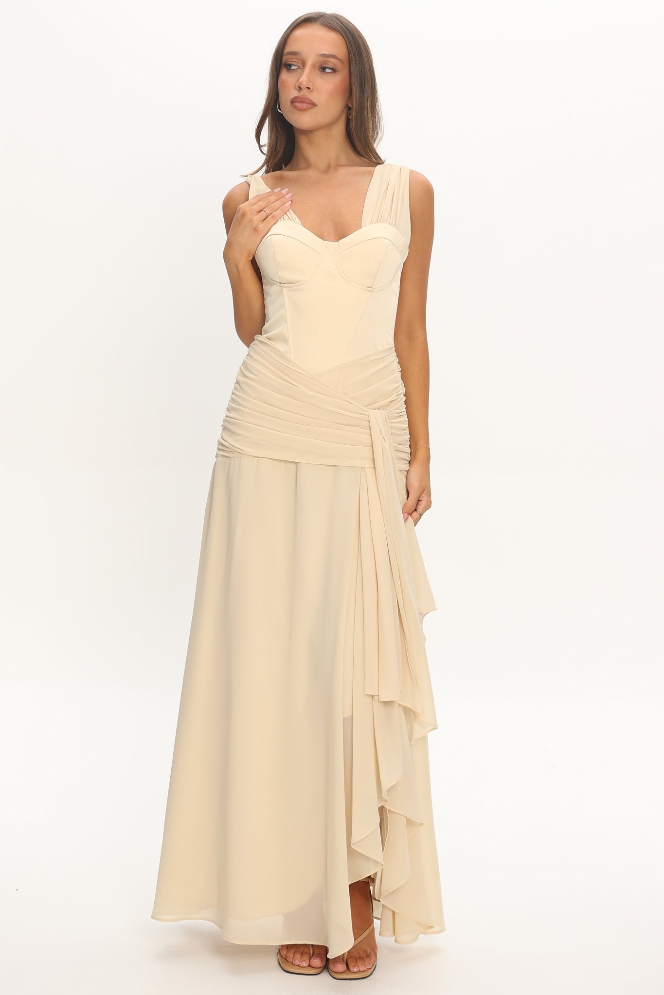 Keia Waist Sash Maxi Dress Powder Butter by Selfie Leslie Australia