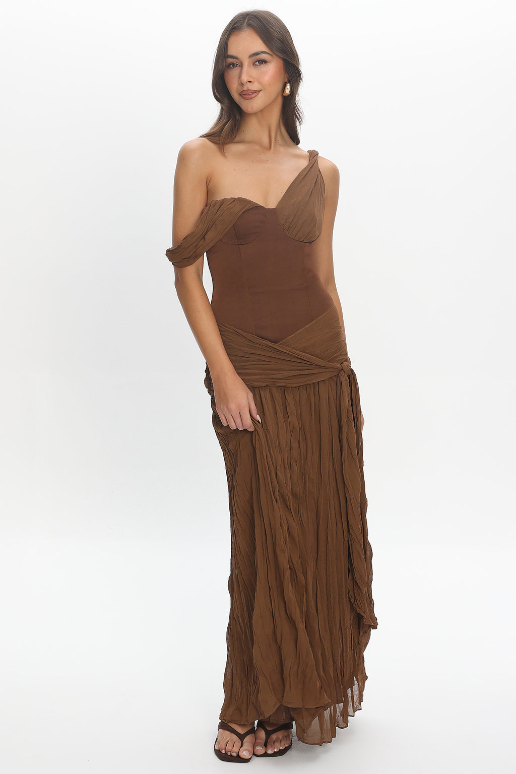 Keia Crepe Chiffon Maxi Dress Chocolate