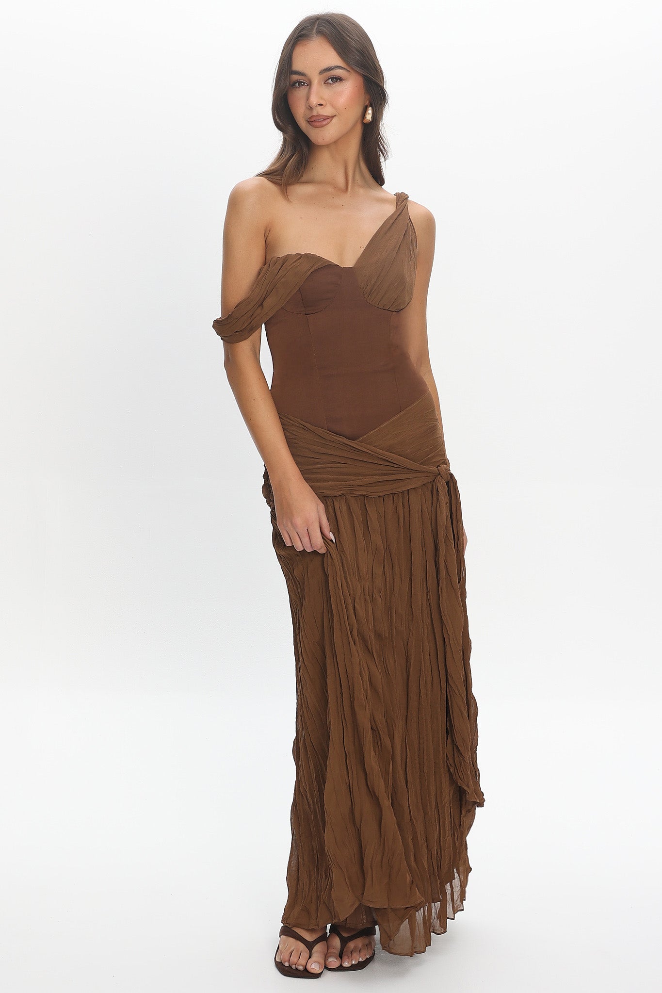 Keia Crepe Chiffon Maxi Dress Chocolate