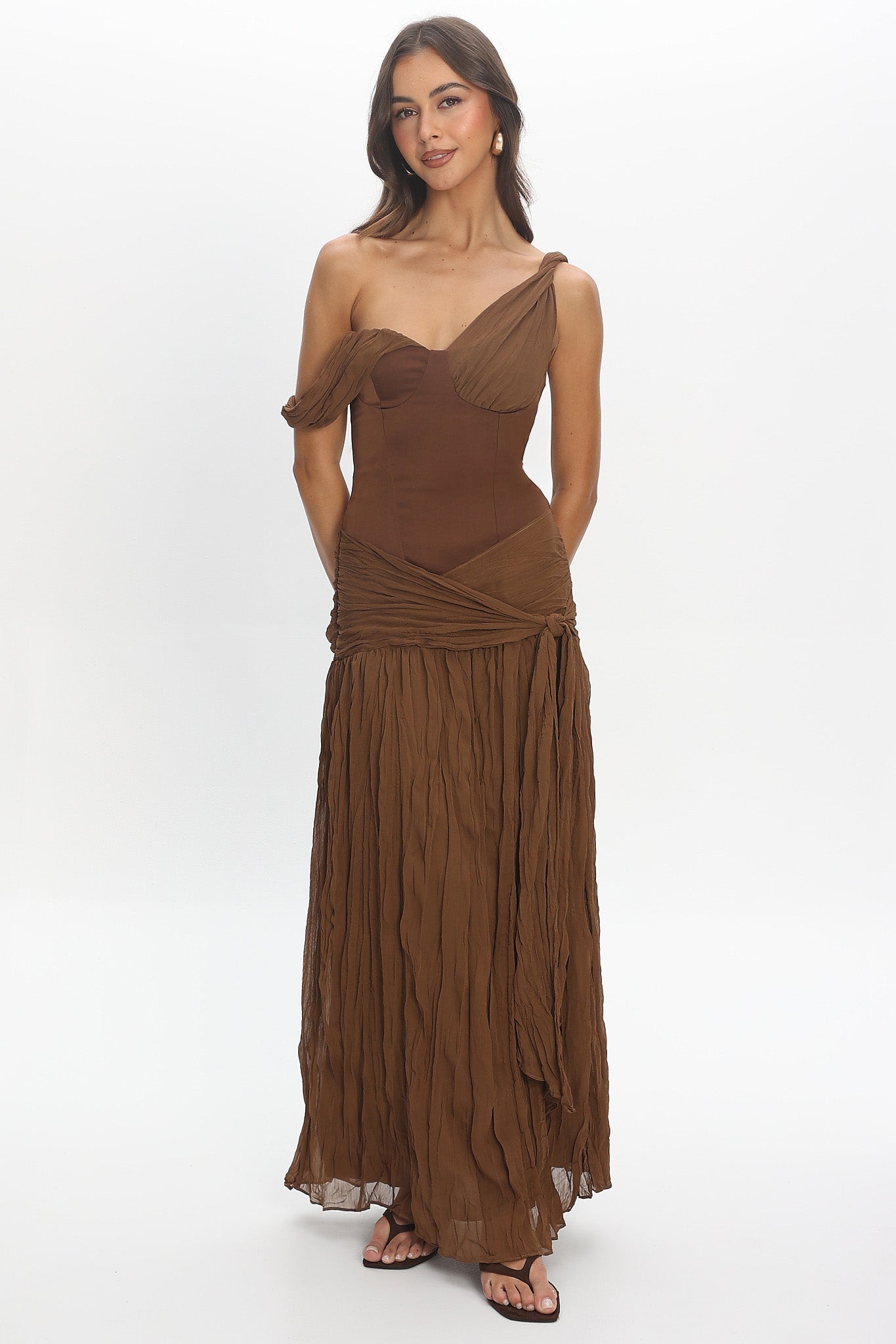 chiffon maxi dress australia Veda Strappy Back Ruffle Chiffon Maxi Dress White