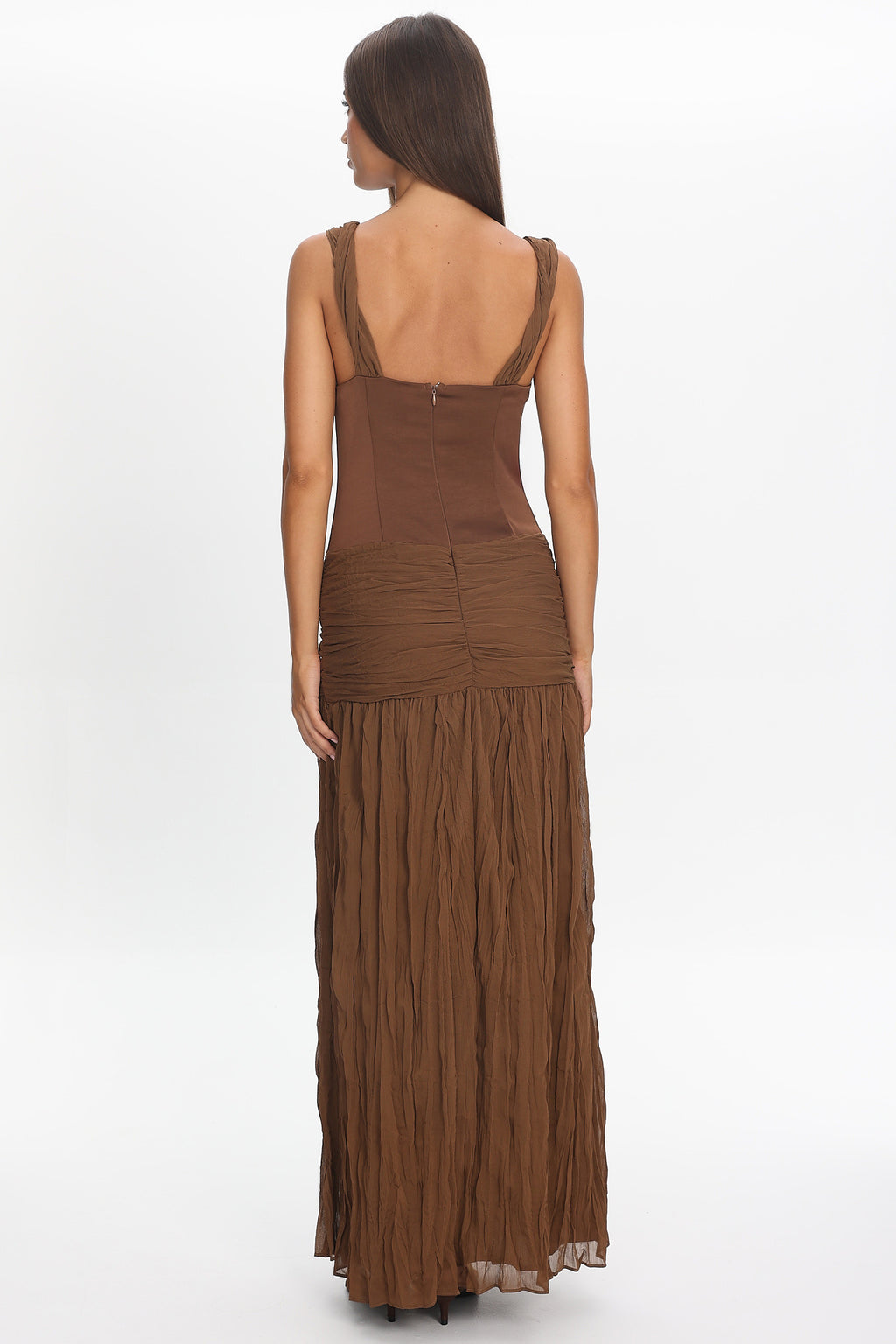 Keia Crepe Chiffon One-Shoulder Maxi Dress Chocolate by Selfie Leslie Australia