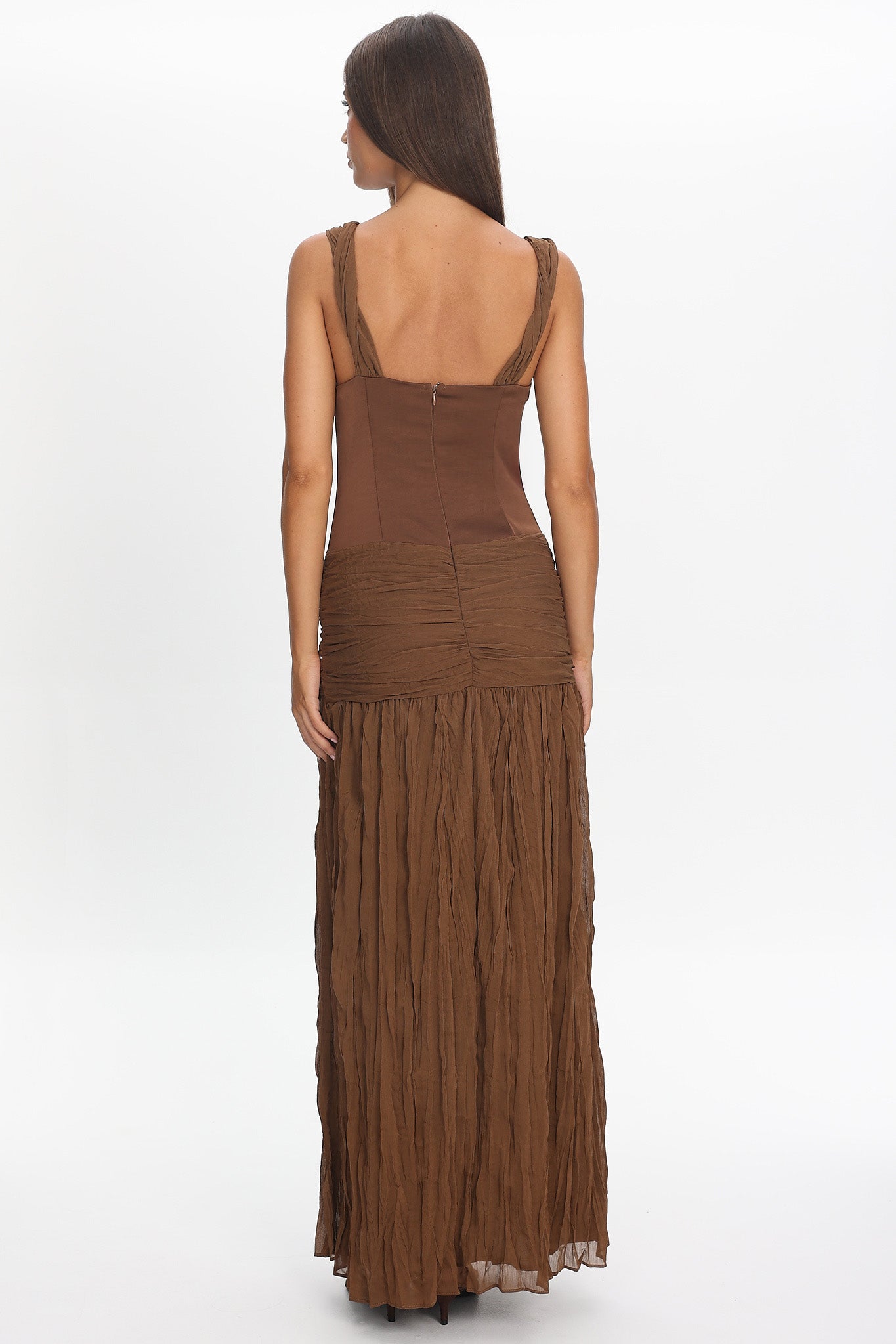 Keia Crepe Chiffon One-Shoulder Maxi Dress Chocolate by Selfie Leslie Australia