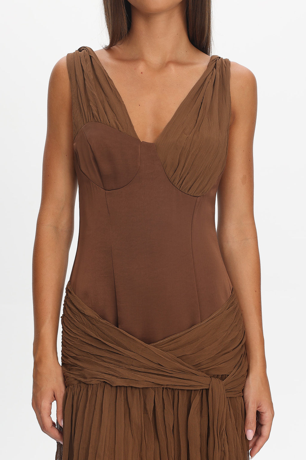 Keia Crepe Chiffon One-Shoulder Maxi Dress Chocolate by Selfie Leslie Australia