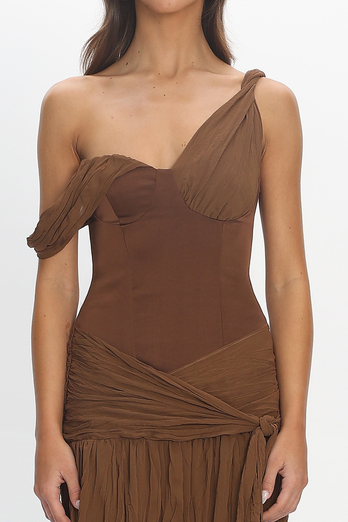 Keia Crepe Chiffon Maxi Dress Chocolate