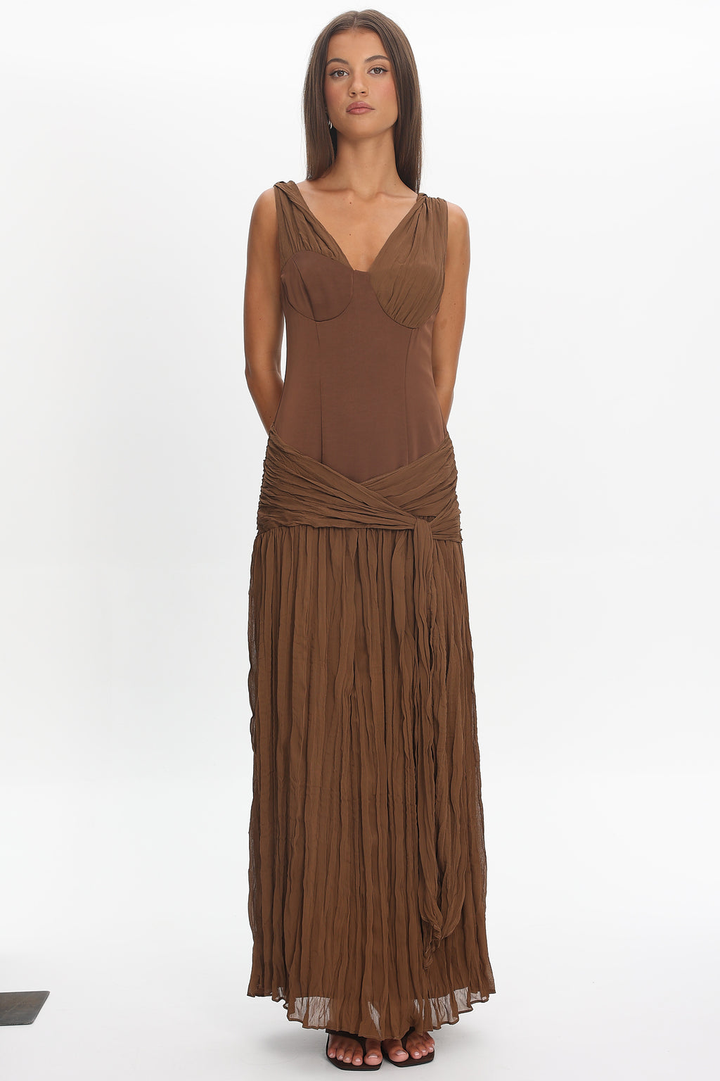 Keia Crepe Chiffon One-Shoulder Maxi Dress Chocolate by Selfie Leslie Australia