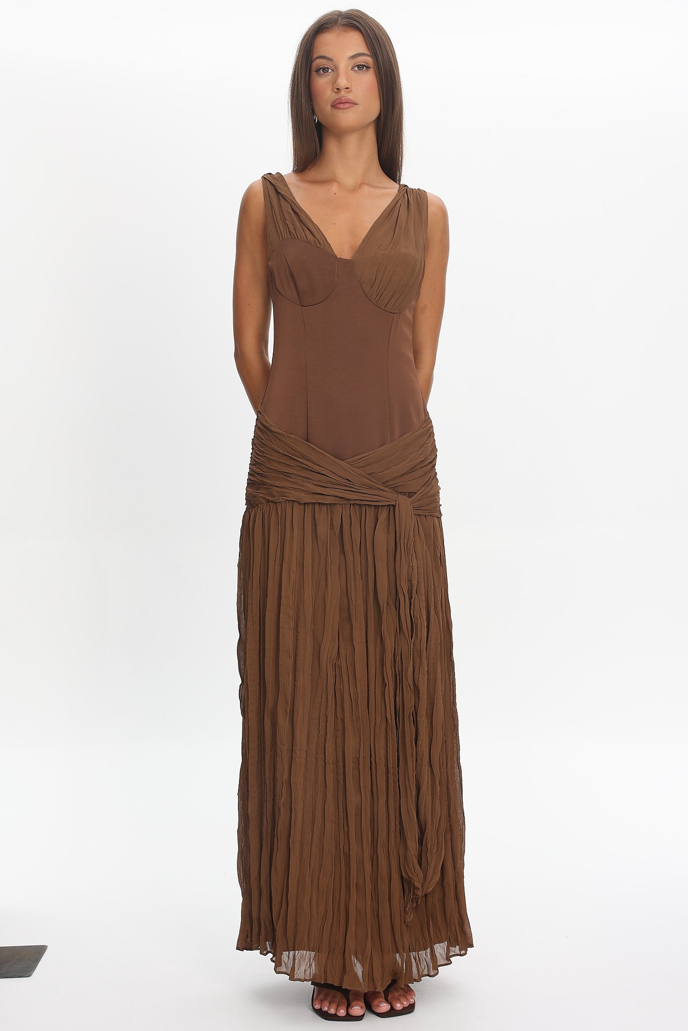 Keia Crepe Chiffon One-Shoulder Maxi Dress Chocolate by Selfie Leslie Australia