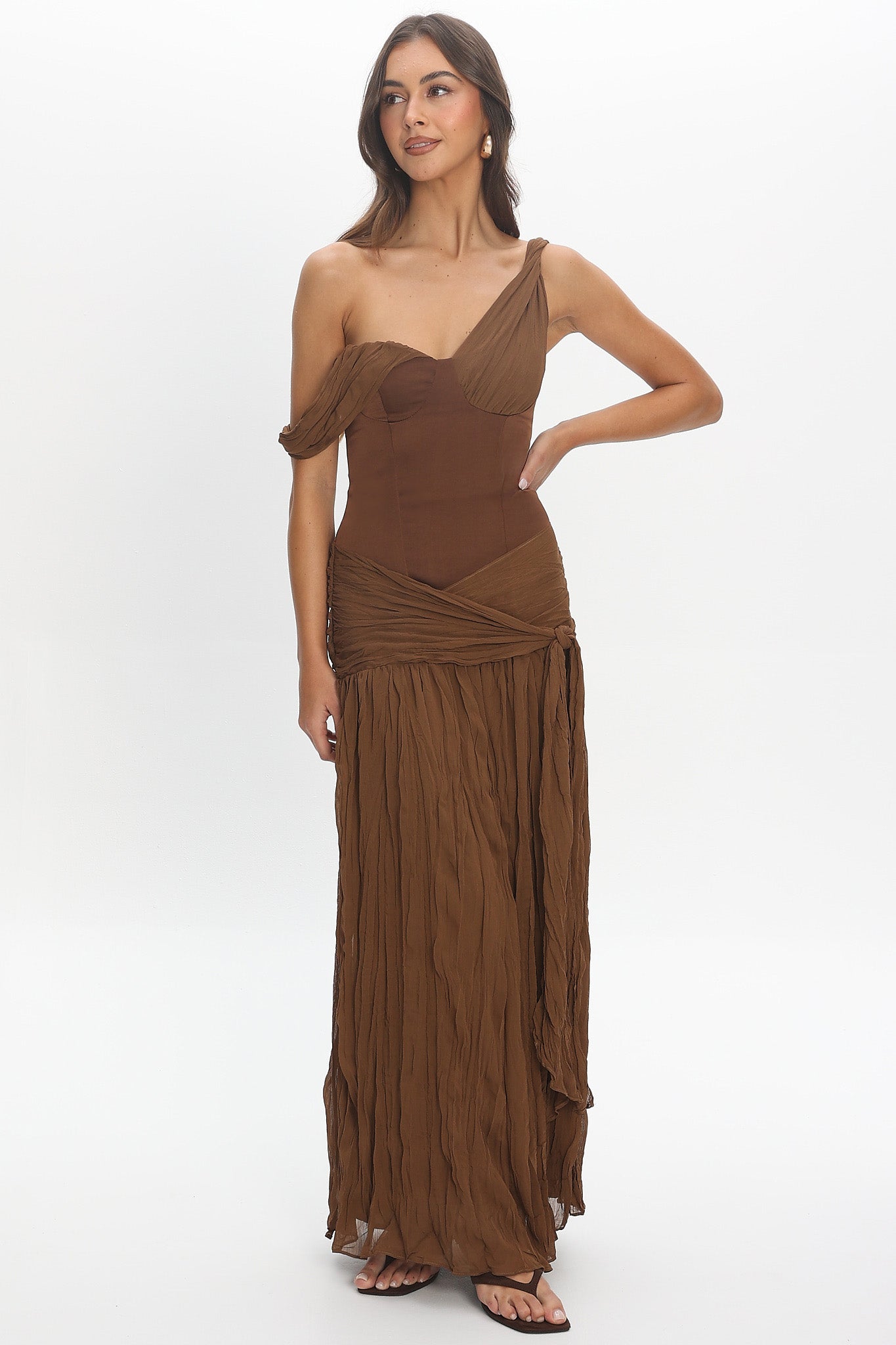 Keia Crepe Chiffon Maxi Dress Chocolate