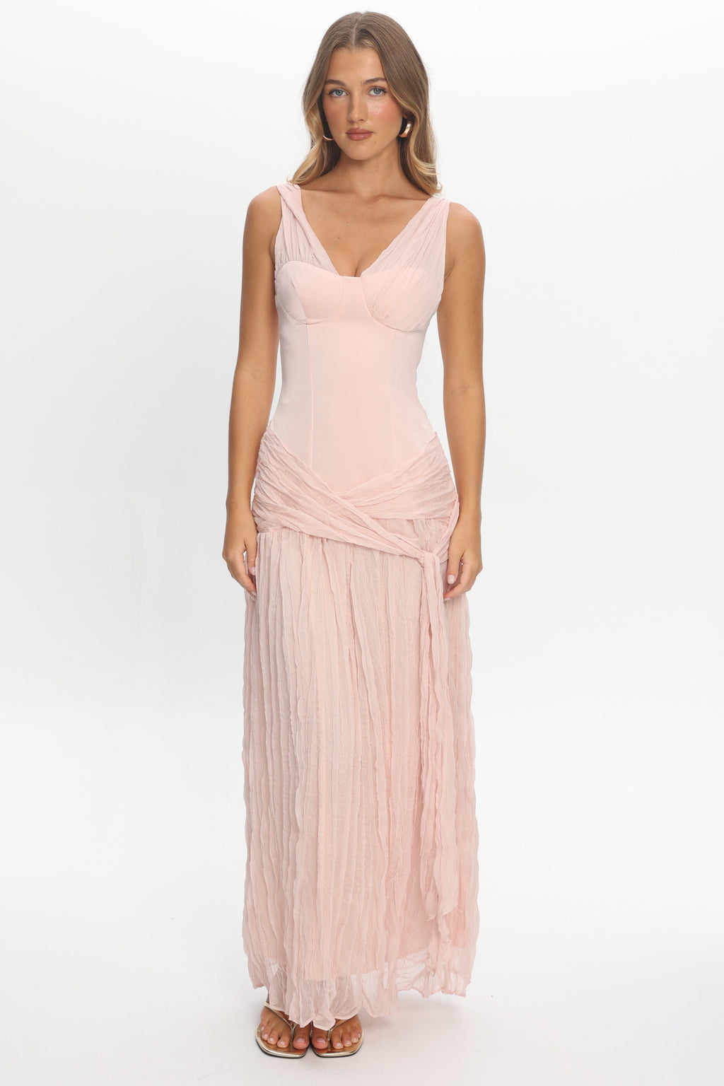 Keia Crepe Chiffon One-Shoulder Maxi Dress Light Pink by Selfie Leslie Australia