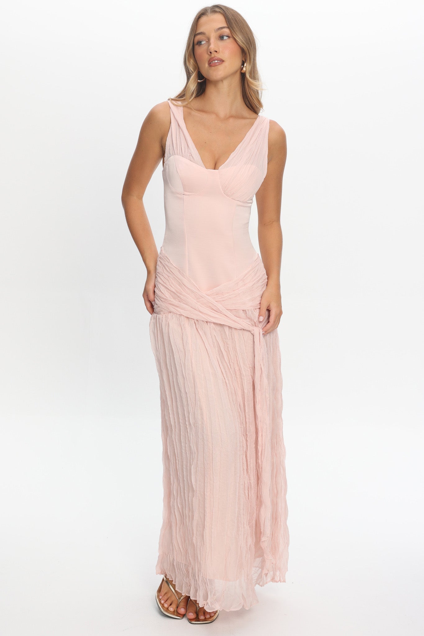 Keia Crepe Chiffon One-Shoulder Maxi Dress Light Pink by Selfie Leslie Australia