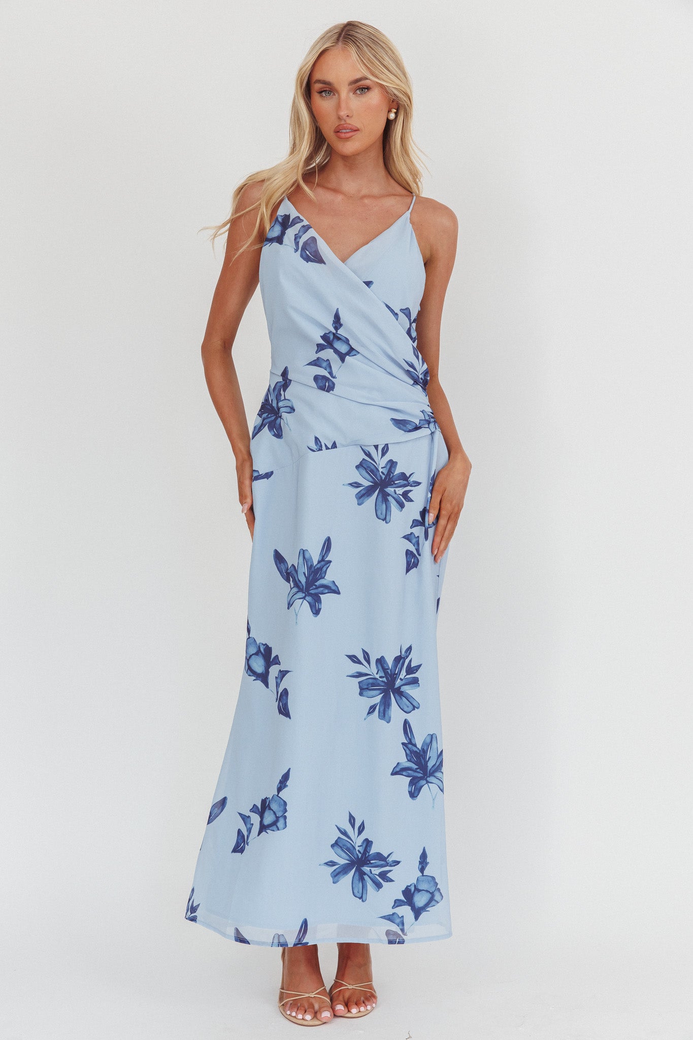 Lexxi Crossover Gathered Waist Maxi Dress Floral Blue by Selfie Leslie Australia