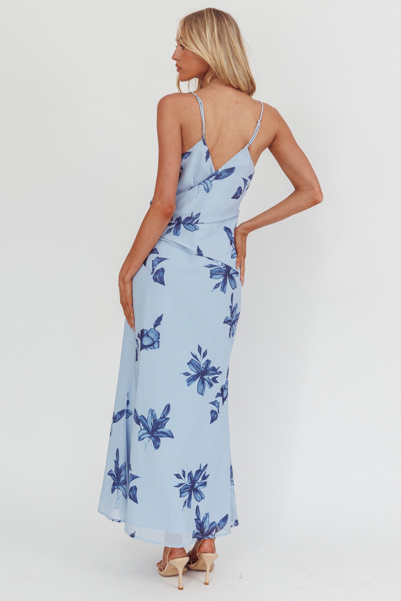 Lexxi Crossover Gathered Waist Maxi Dress Floral Blue by Selfie Leslie Australia