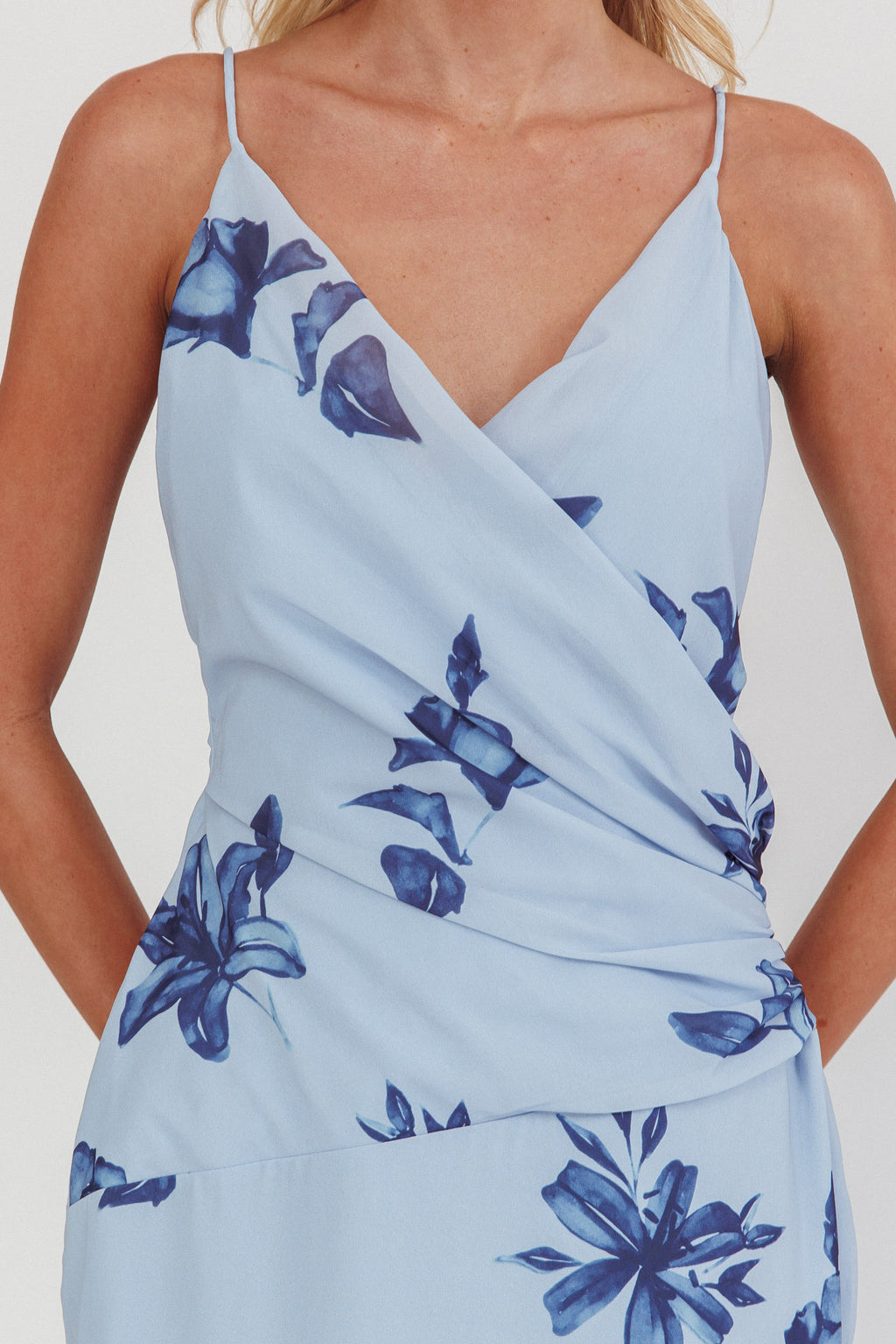 Lexxi Crossover Gathered Waist Maxi Dress Floral Blue by Selfie Leslie Australia