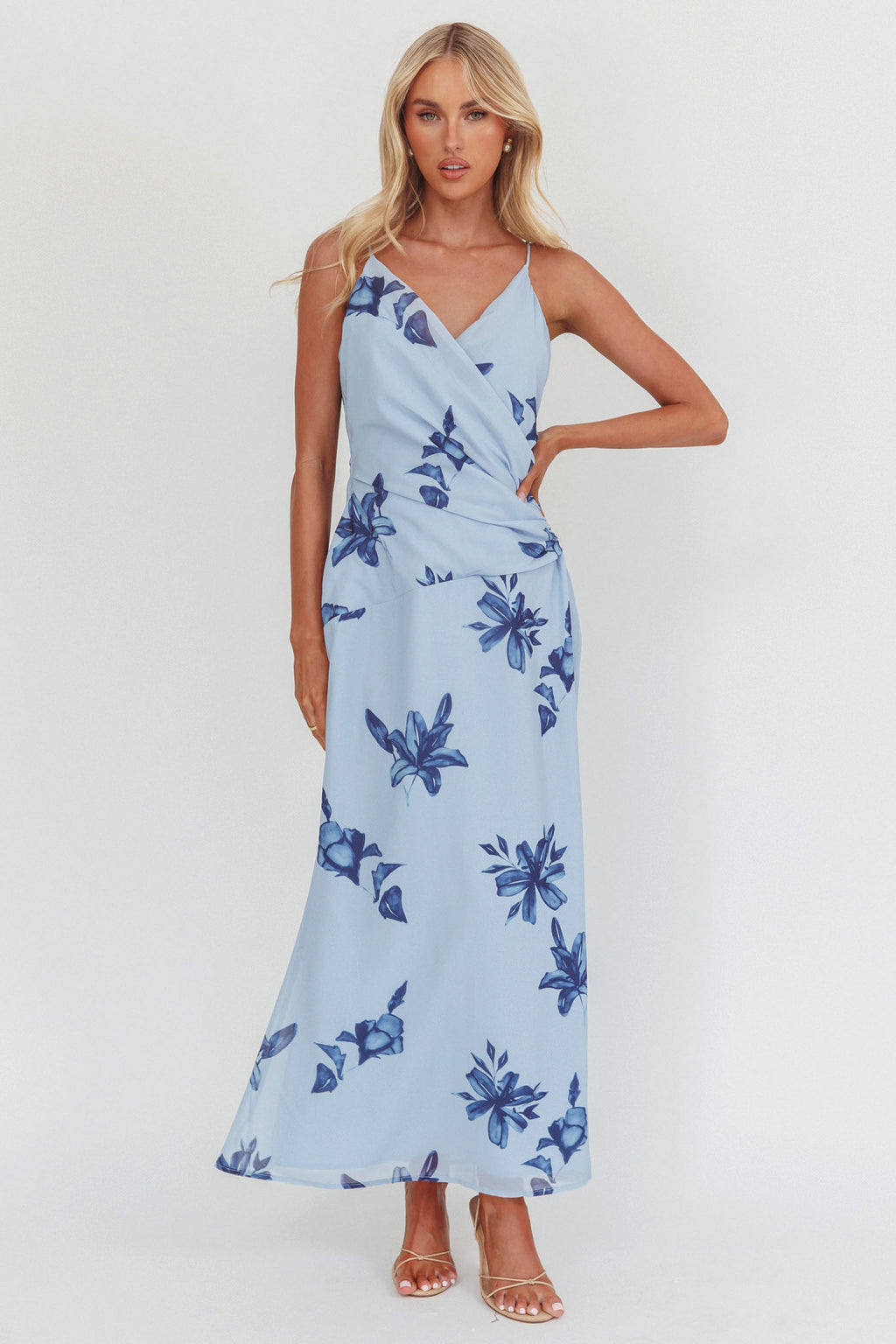 Lexxi Crossover Gathered Waist Maxi Dress Floral Blue by Selfie Leslie Australia