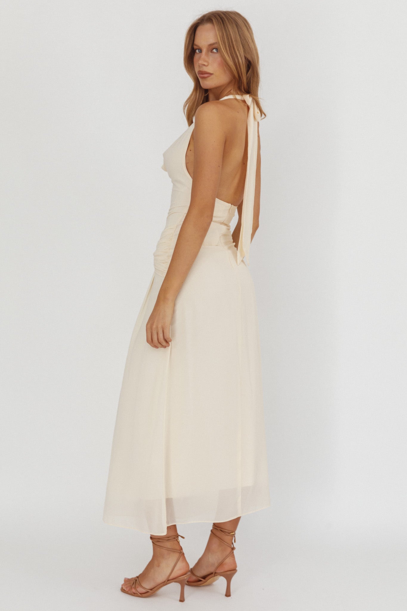Maretha Cowl Halterneck Maxi Dress Butter by Selfie Leslie Australia