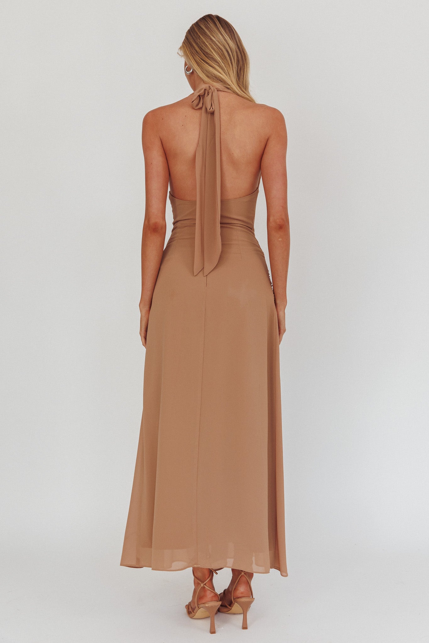 Maretha Cowl Halterneck Maxi Dress Latte by Selfie Leslie Australia