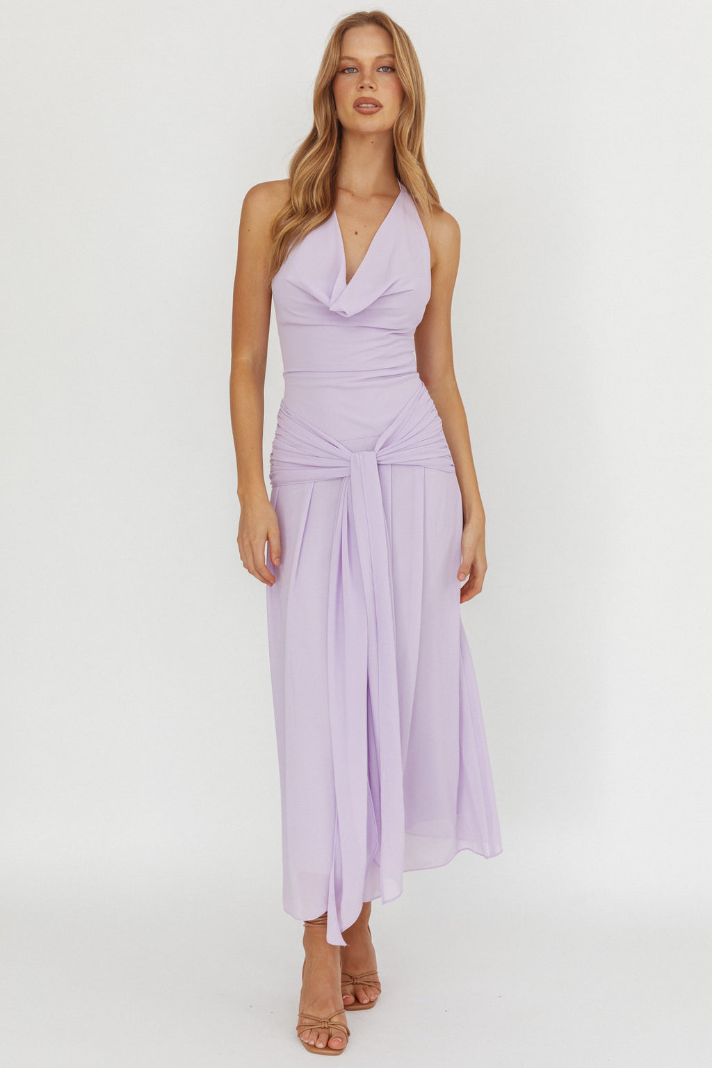Maretha Cowl Halterneck Maxi Dress Lilac by Selfie Leslie Australia