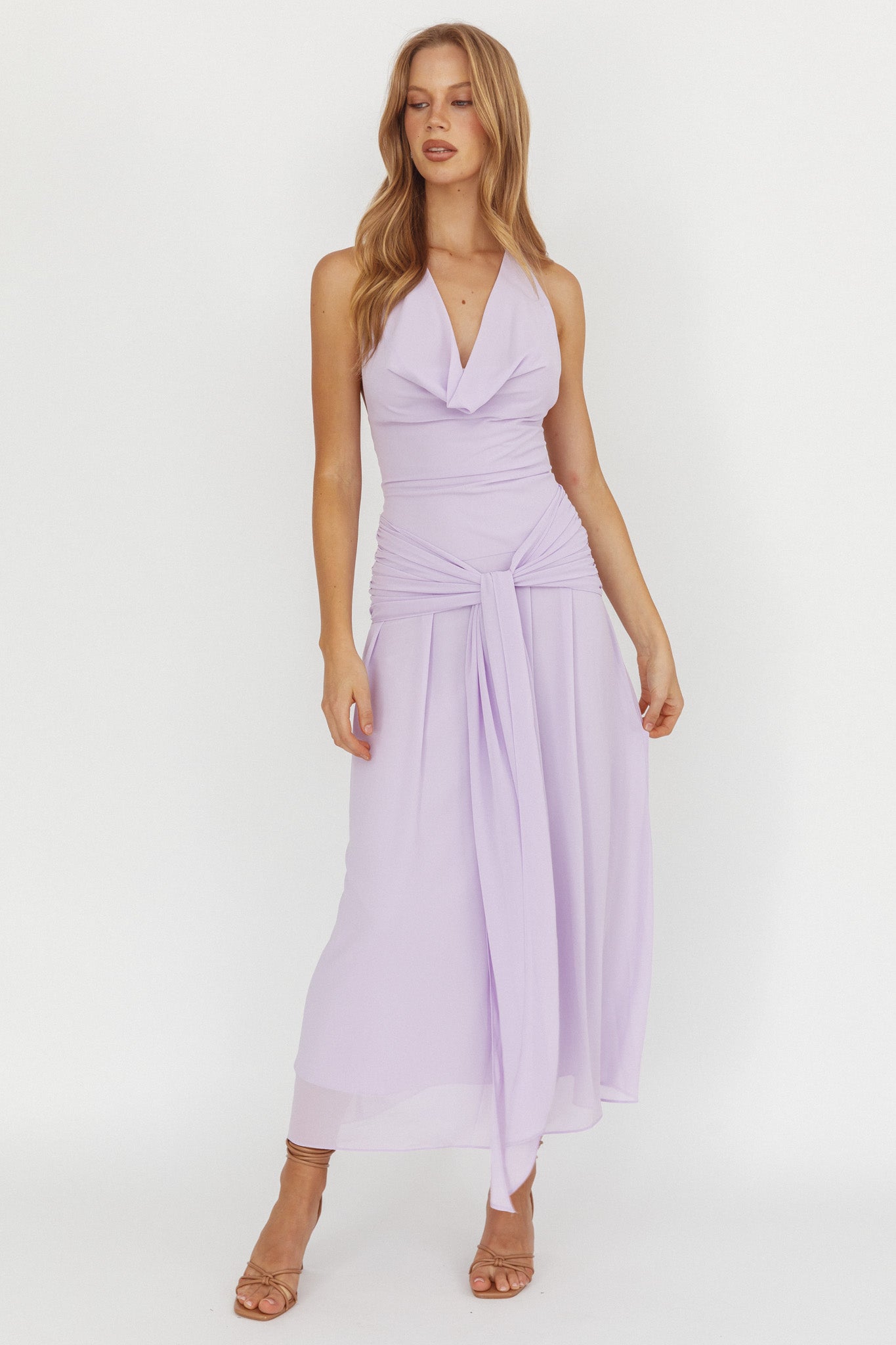 Maretha Cowl Halterneck Maxi Dress Lilac by Selfie Leslie Australia