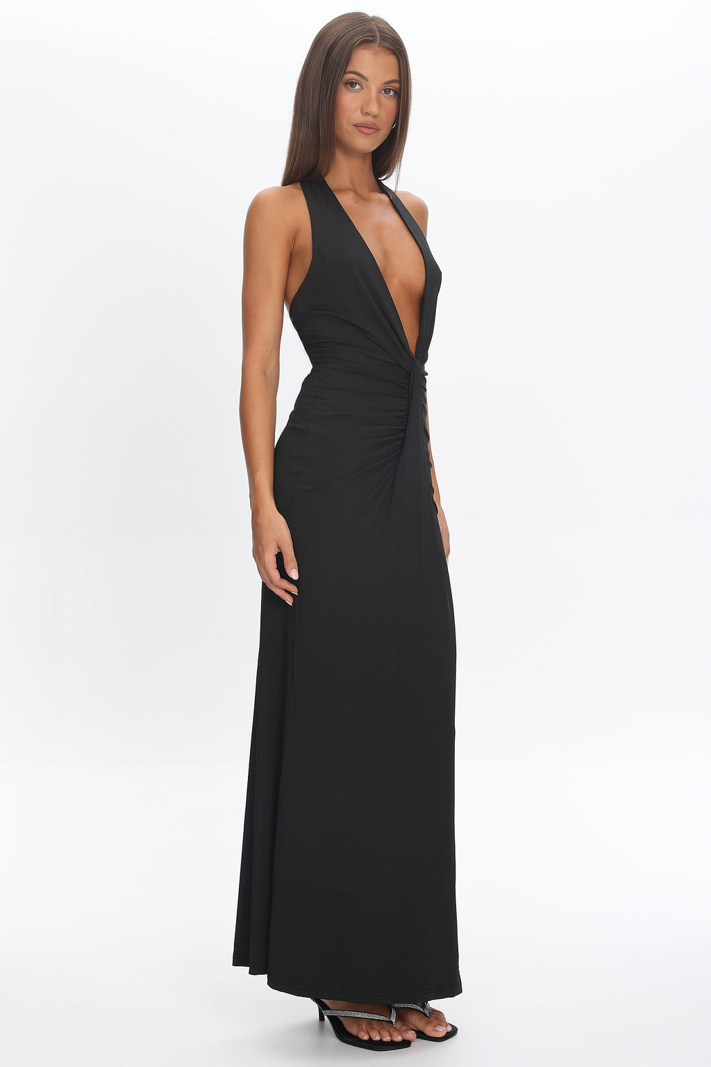 Make Believe Plunging Halterneck Maxi Dress Black by Selfie Leslie Australia