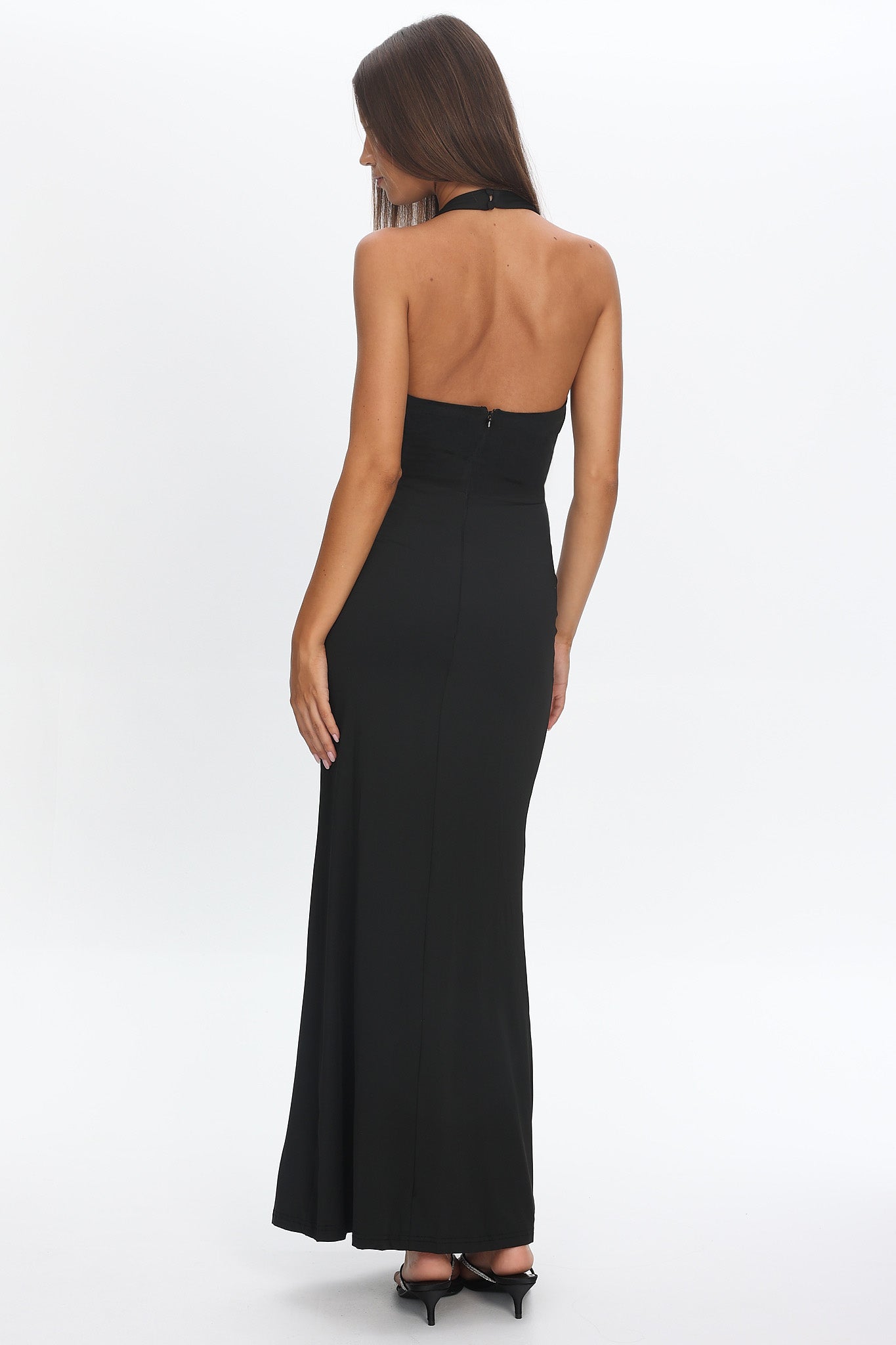 Make Believe Plunging Halterneck Maxi Dress Black by Selfie Leslie Australia