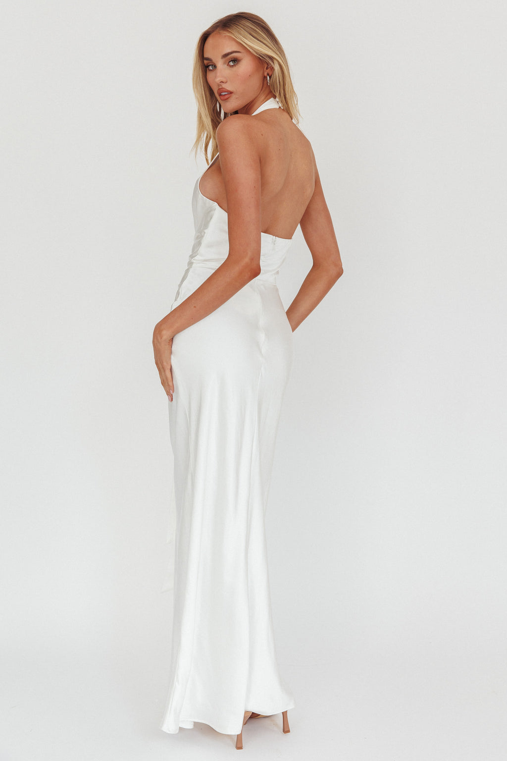 Make Believe Plunging Halterneck Maxi Dress Oyster by Selfie Leslie Australia